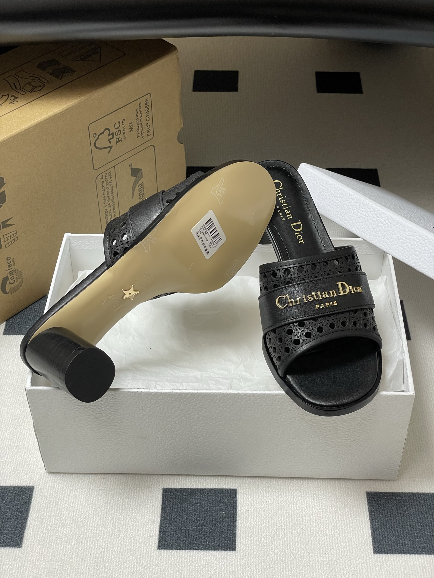 Dior D-Lane Heeled Mules - Black Leather Cannage High Heel Sandals 9 i1741999701357 4415 0 7