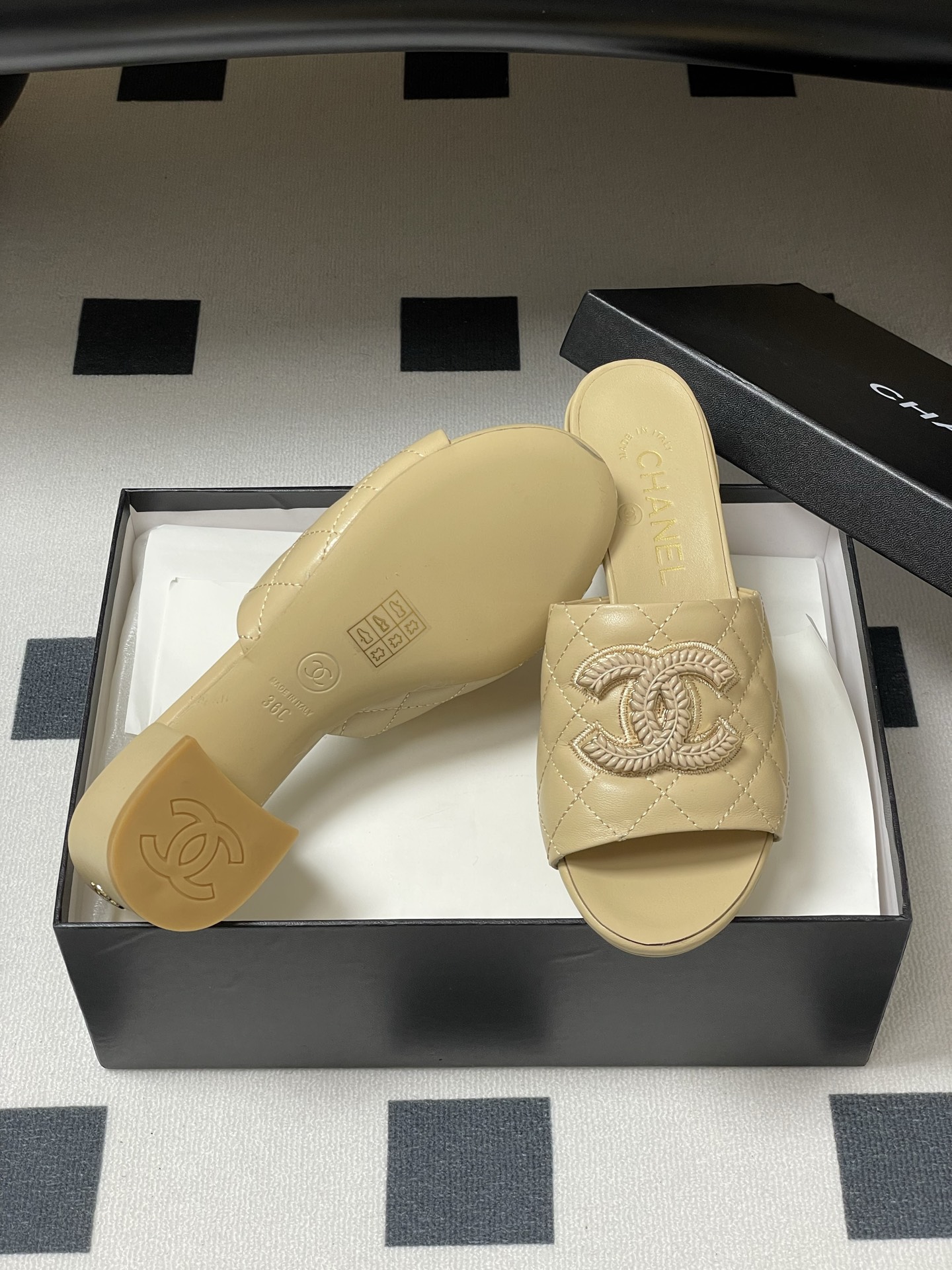 Chanel Women's Beige Quilted Leather Espadrille Heeled Sandals Slides 8 i1742251649874 3766 0 6