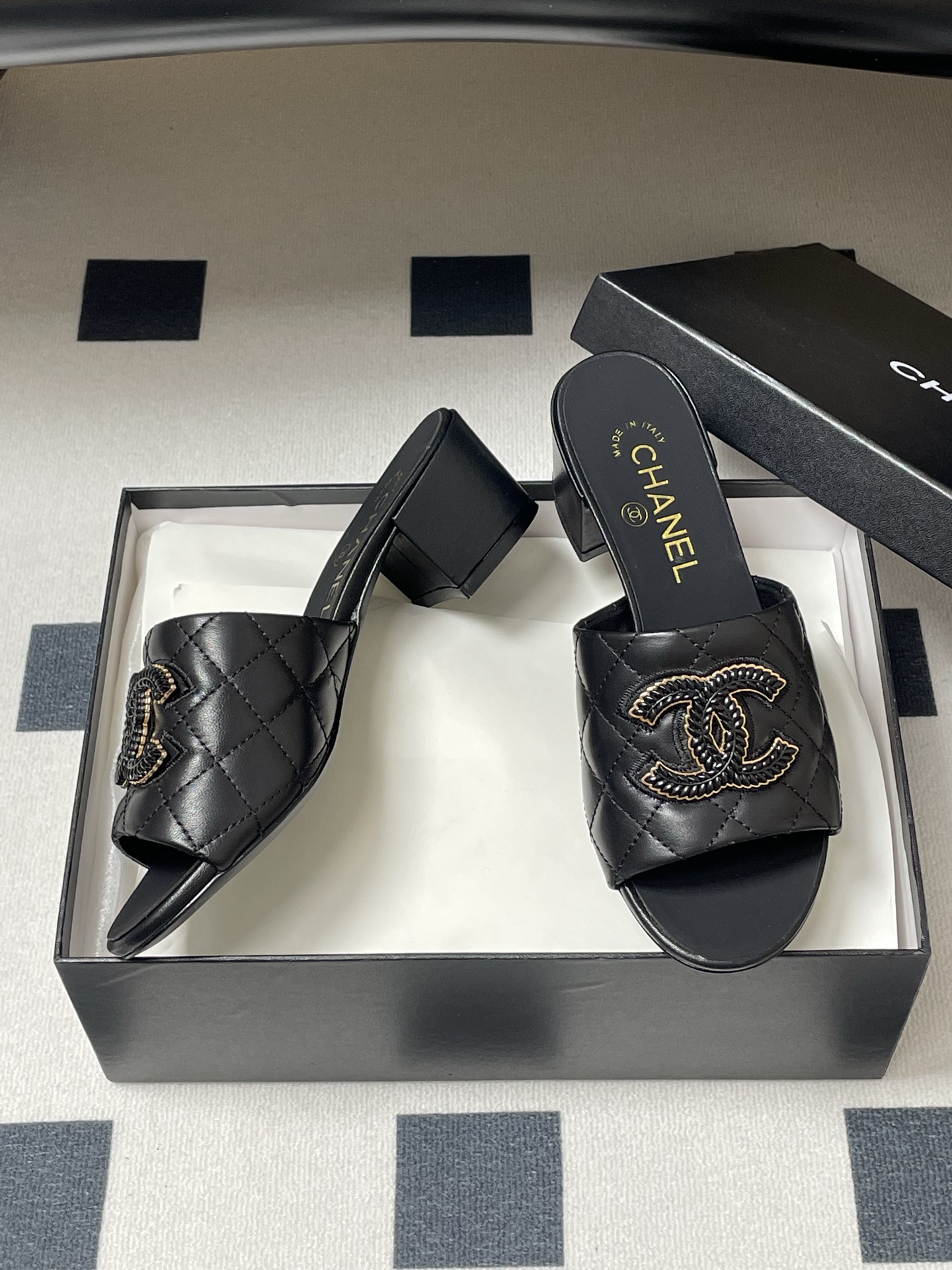 Chanel Black Leather Quilted Heeled Sandals with CC Logo, Women's Size 6 i1742251693119 1161 0 4