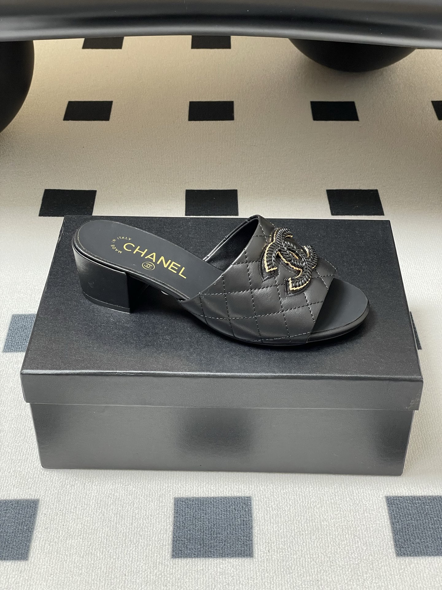 Chanel Black Leather Quilted Heeled Sandals with CC Logo, Women's Size 10 i1742251693272 8116 0 8