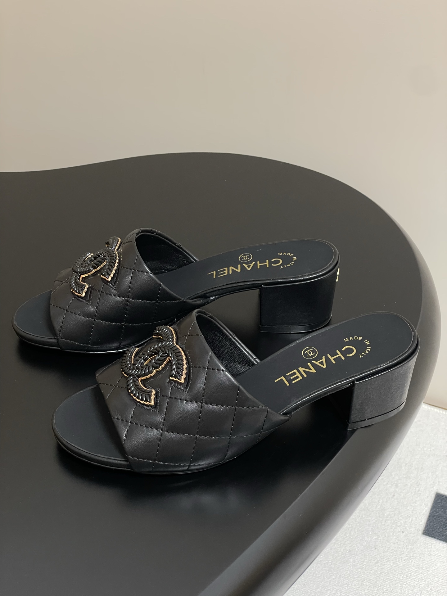 Chanel Black Leather Quilted Heeled Sandals with CC Logo, Women's Size 5 i1742251693296 5624 0 2