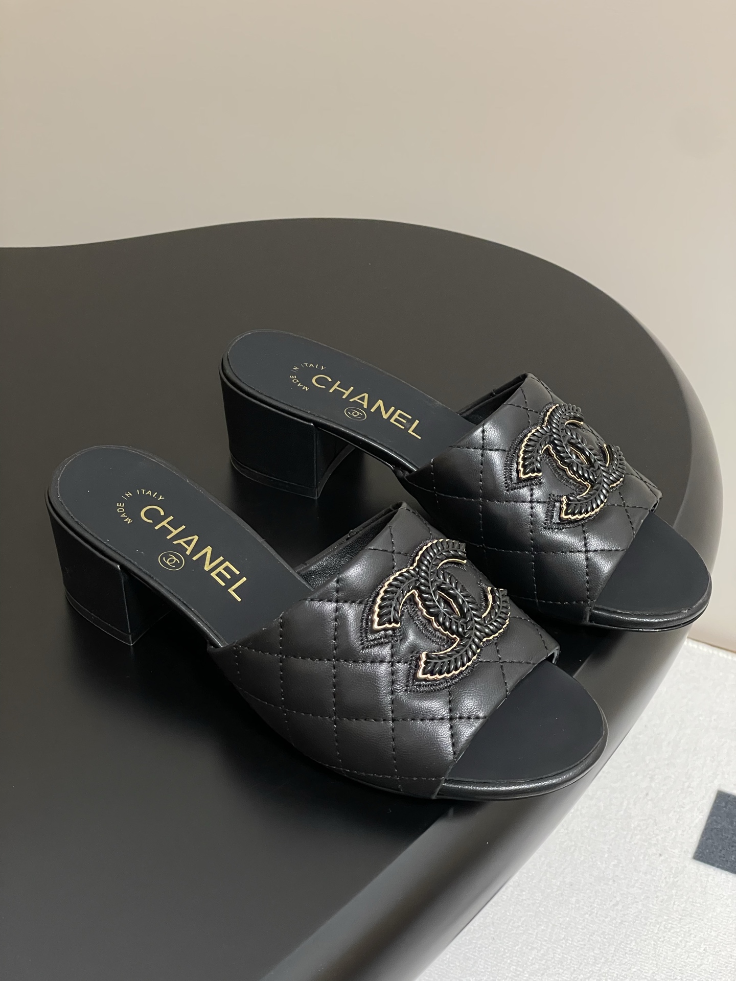 Chanel Black Leather Quilted Heeled Sandals with CC Logo, Women's Size 3 i1742251693946 3250 0 0