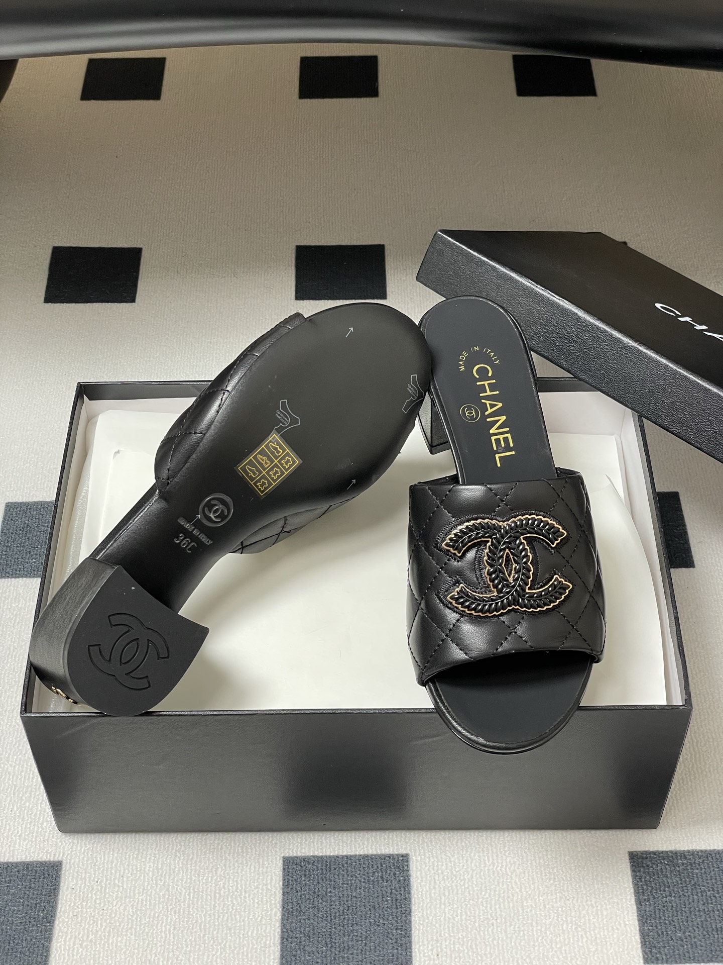 Chanel Black Leather Quilted Heeled Sandals with CC Logo, Women's Size 8 i1742251694055 169 0 6