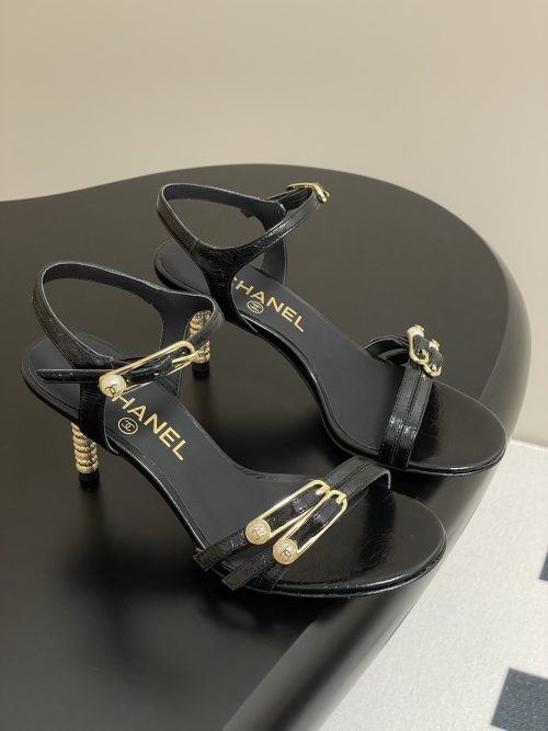 Chanel Vintage CC Pearl Buckle Stiletto Heel Sandals, Black Leather 1 Chanel Vintage CC Pearl Buckle Stiletto Heel Sandals, Black Leather