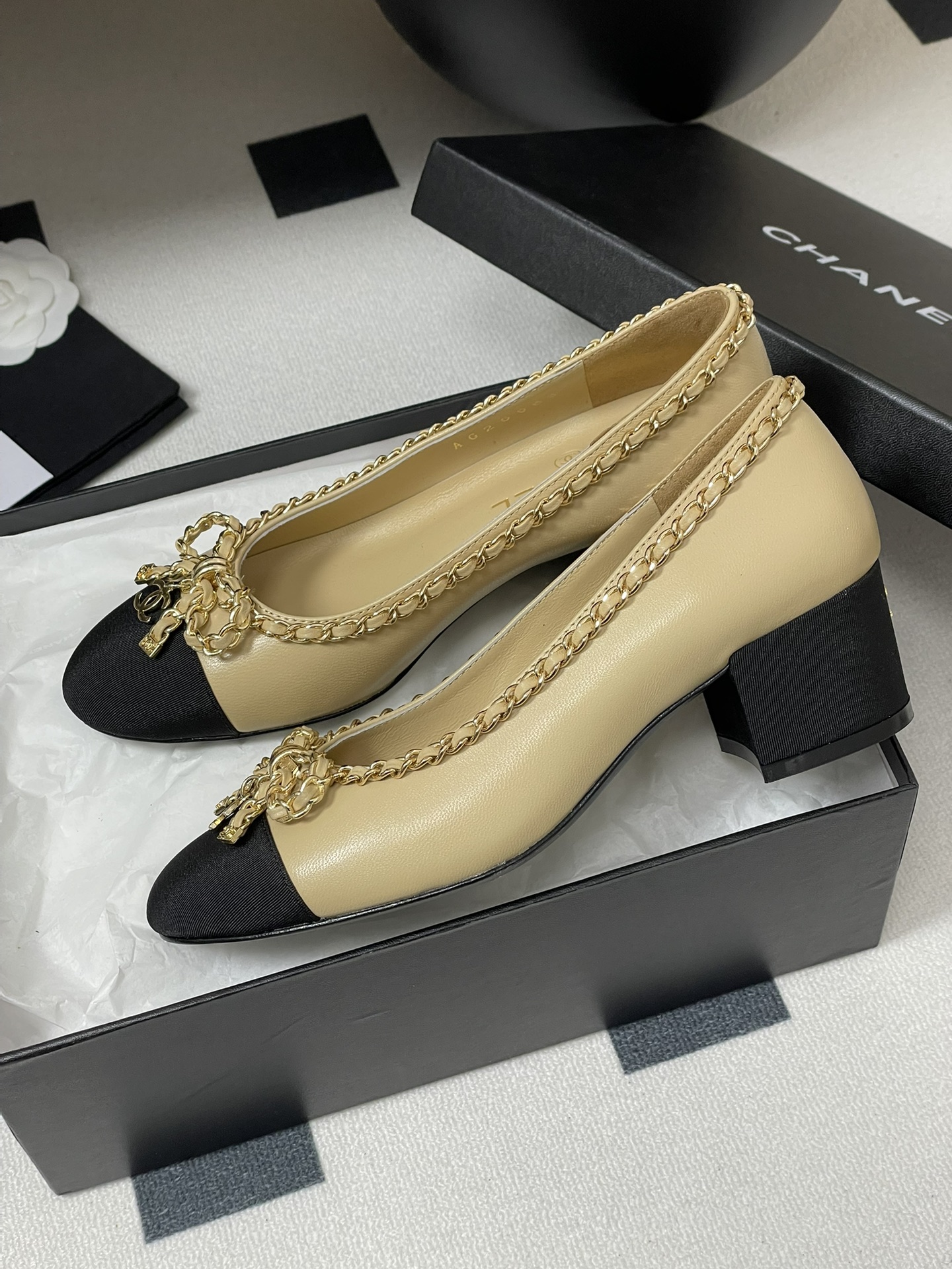 Chanel Inspired Chain Embellished Block Heel Pumps - Chic and Comfortable 2 i1743636167 468 0