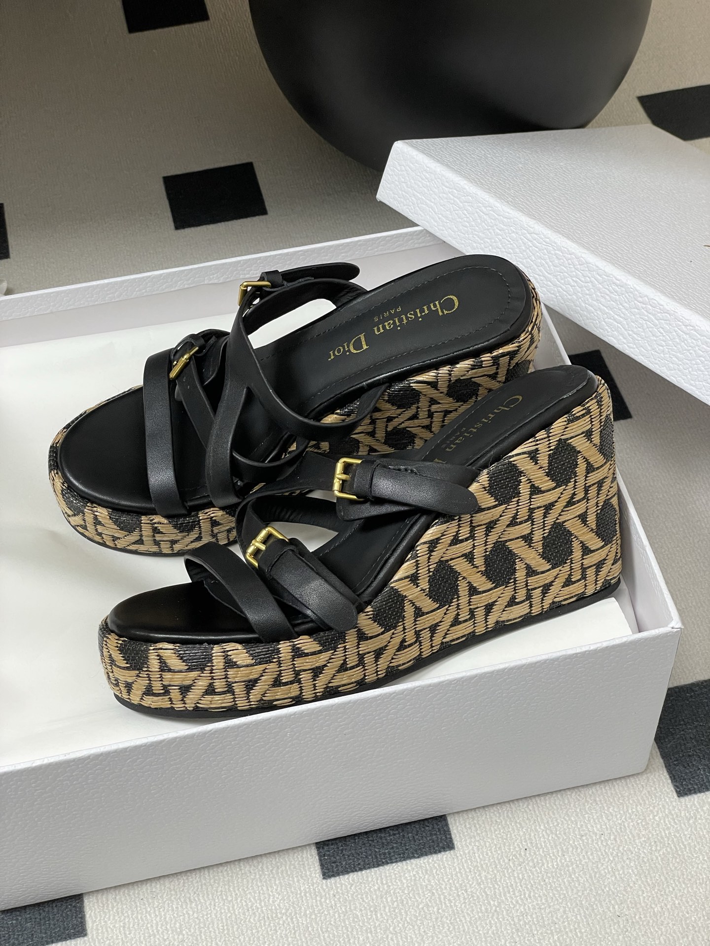 Dior 25ss春夏新款Dior 迪奥D-Attitude 坡跟凉拖鞋交叉扣带防水台拖鞋