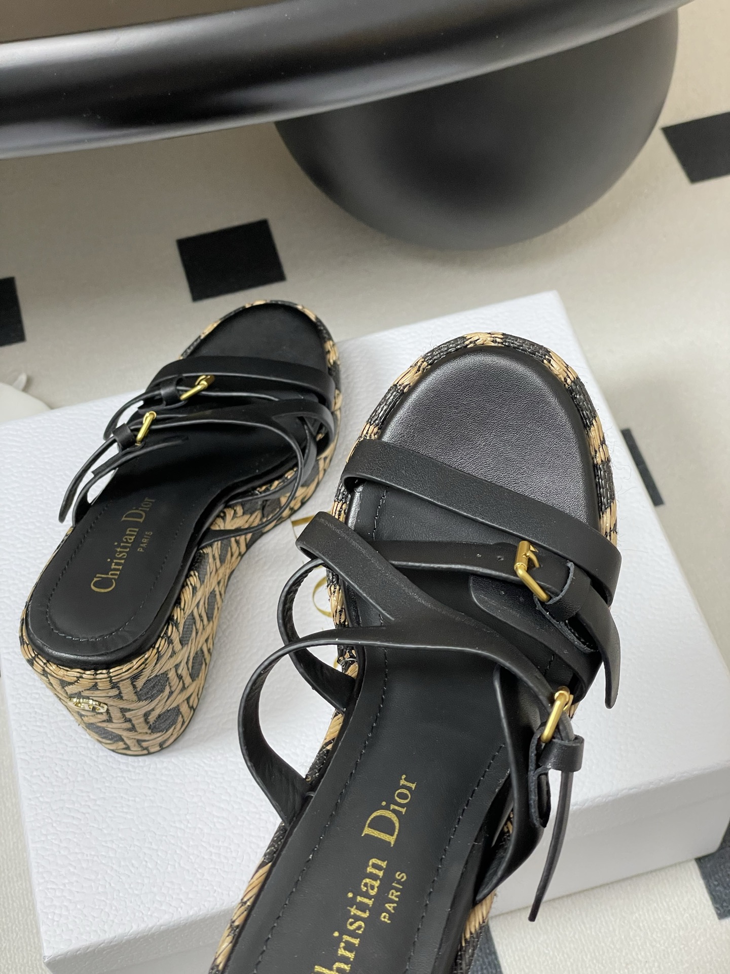 Dior 25ss春夏新款Dior 迪奥D-Attitude 坡跟凉拖鞋交叉扣带防水台拖鞋