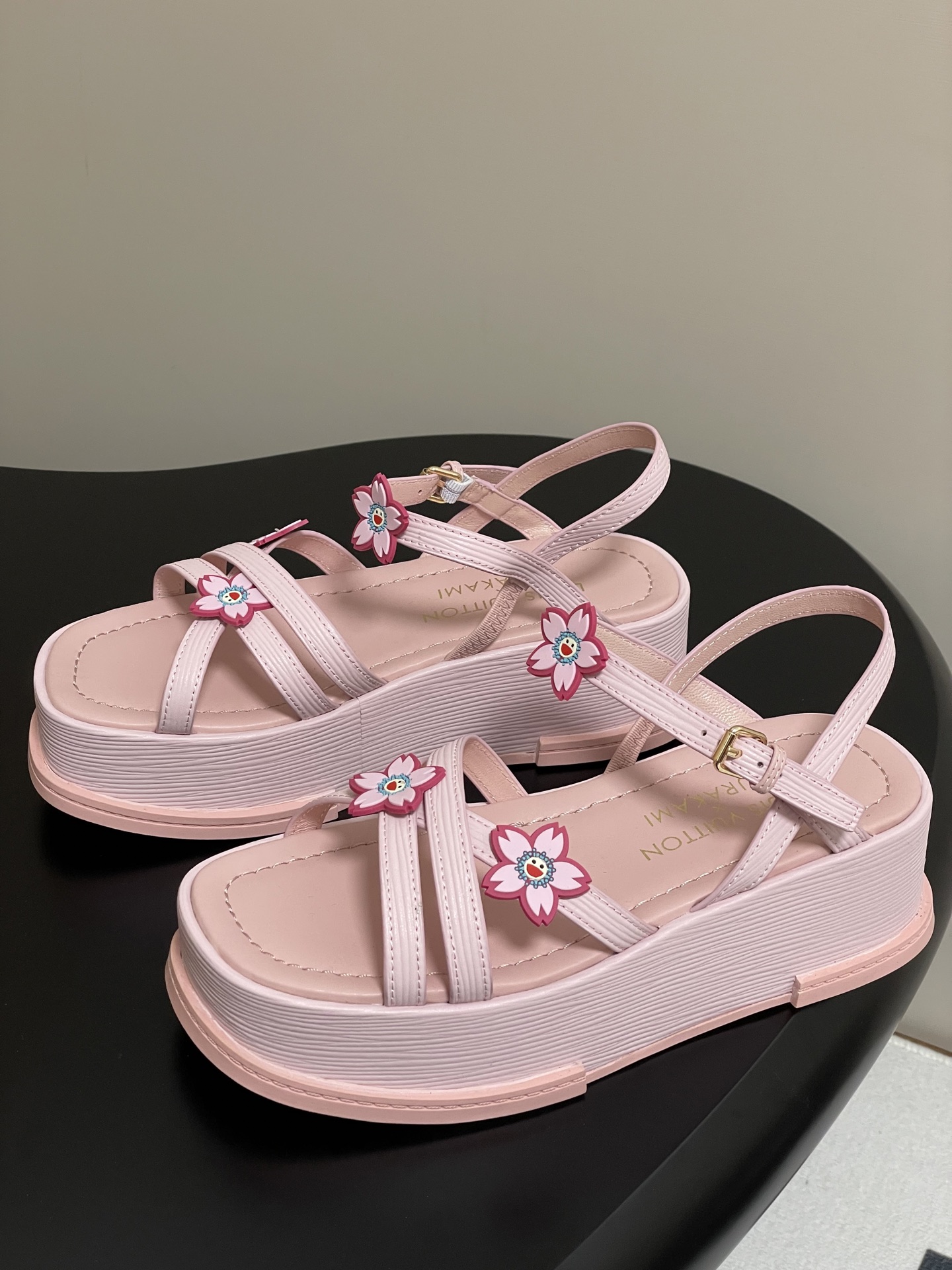 Louis Vuitton Maya Flatform Sandals - Pink Leather & Denim, Circle Logo 4 i1745273771552 1066 0 8