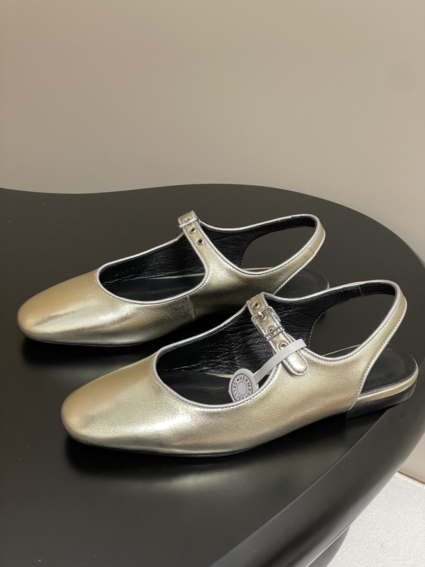 Hermes Women's Gold Mary Jane Ballet Flats with 'H' Buckle 4 i1745873333710 2914 0 9