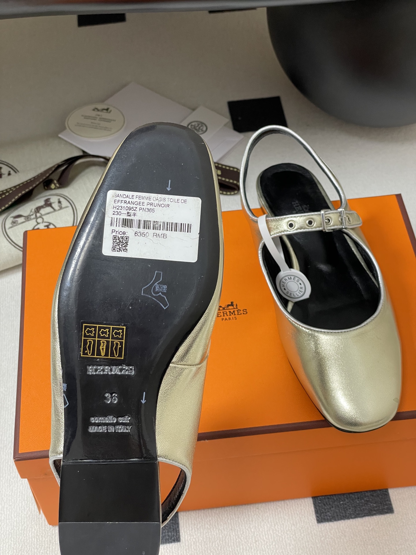 Hermes Women's Gold Mary Jane Ballet Flats with 'H' Buckle 9 i1745877364969 2227 0 2