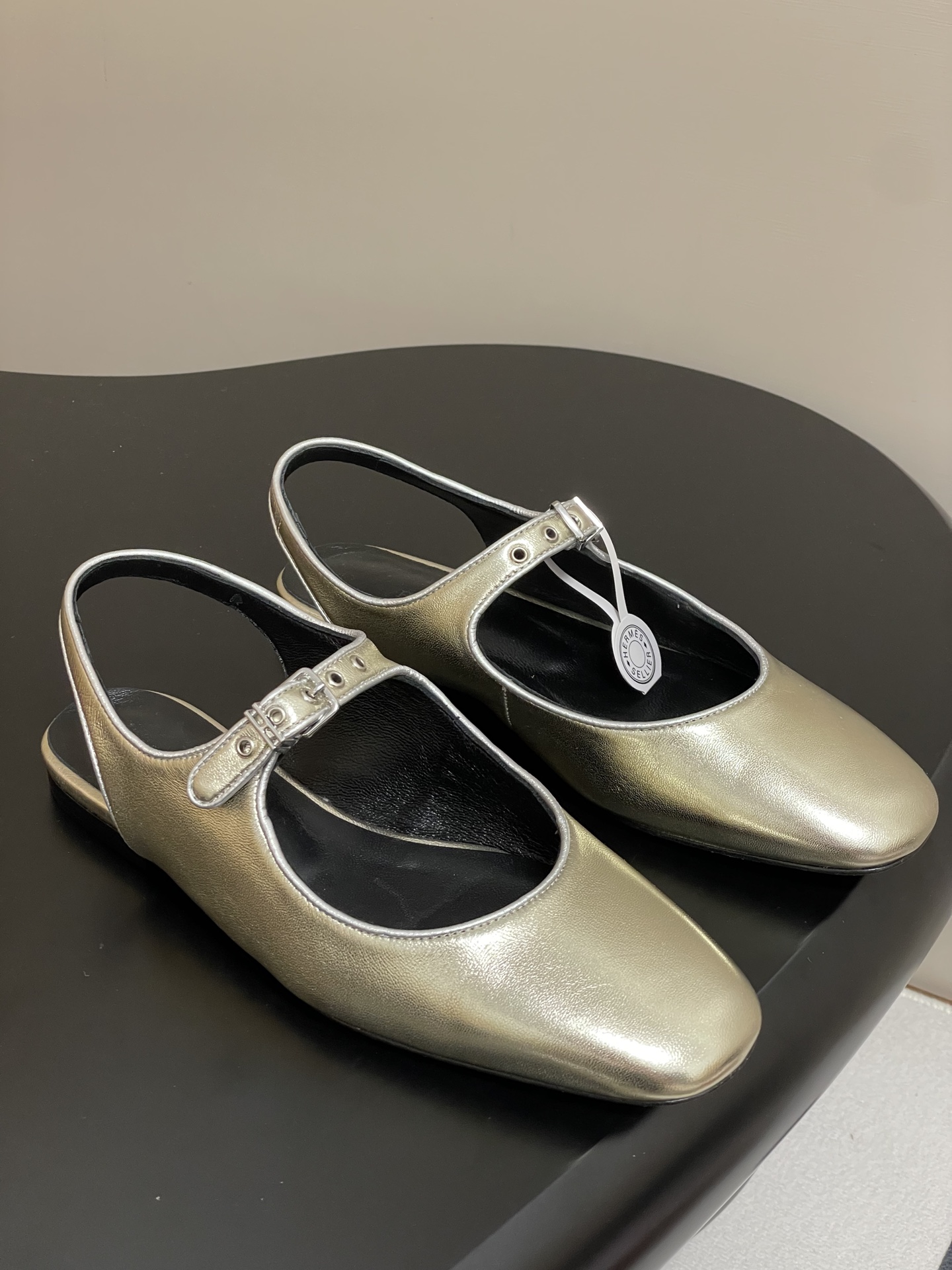 Hermes Women's Gold Mary Jane Ballet Flats with 'H' Buckle 1 Hermes Women's Gold Mary Jane Ballet Flats with 'H' Buckle