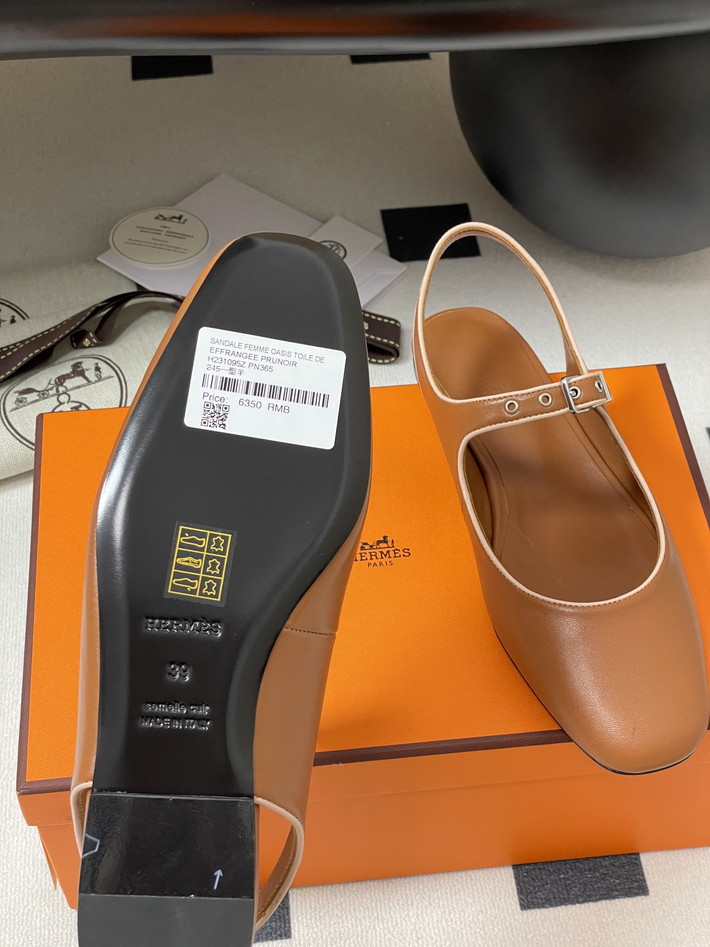Hermes Women's Brown Leather Mary Jane Ballet Flats with Ankle Strap 9 i1745877428019 8405 0 4