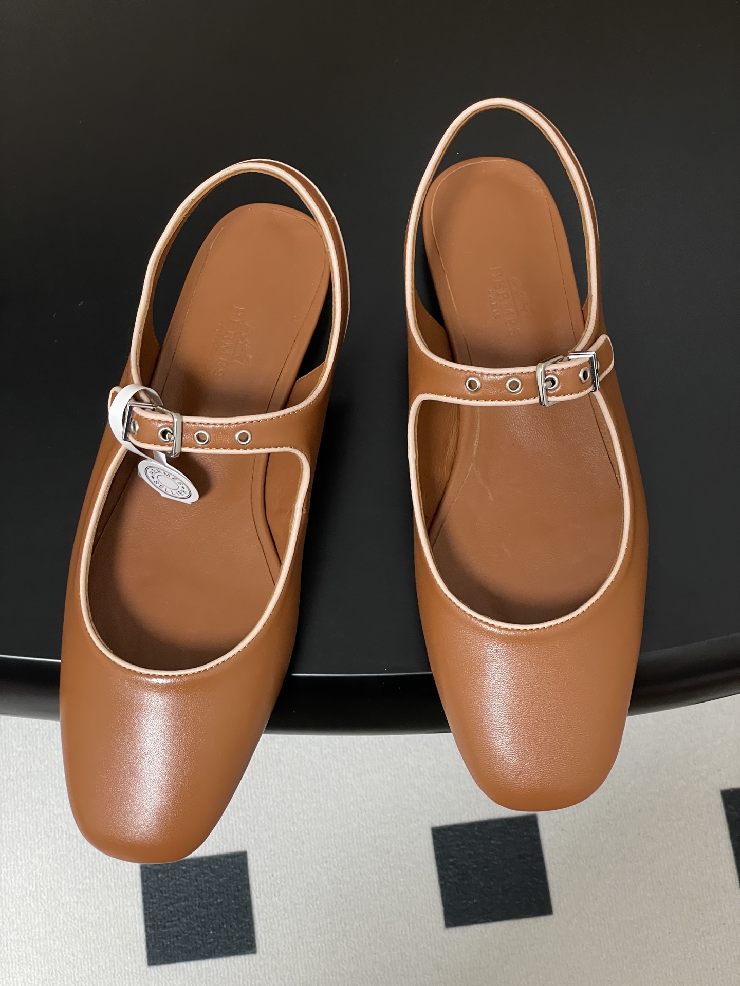 Hermes Women's Brown Leather Mary Jane Ballet Flats with Ankle Strap 3 i1745877428199 8571 0 8
