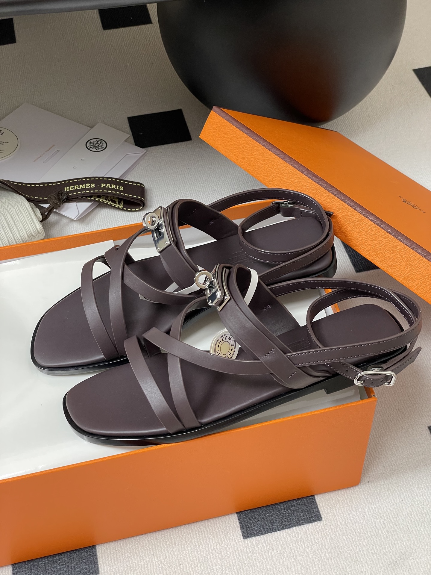 Hermes June Sandal: Kelly Buckle Leather Roman Sandals for Women 5 i1745877603054 733 0 0