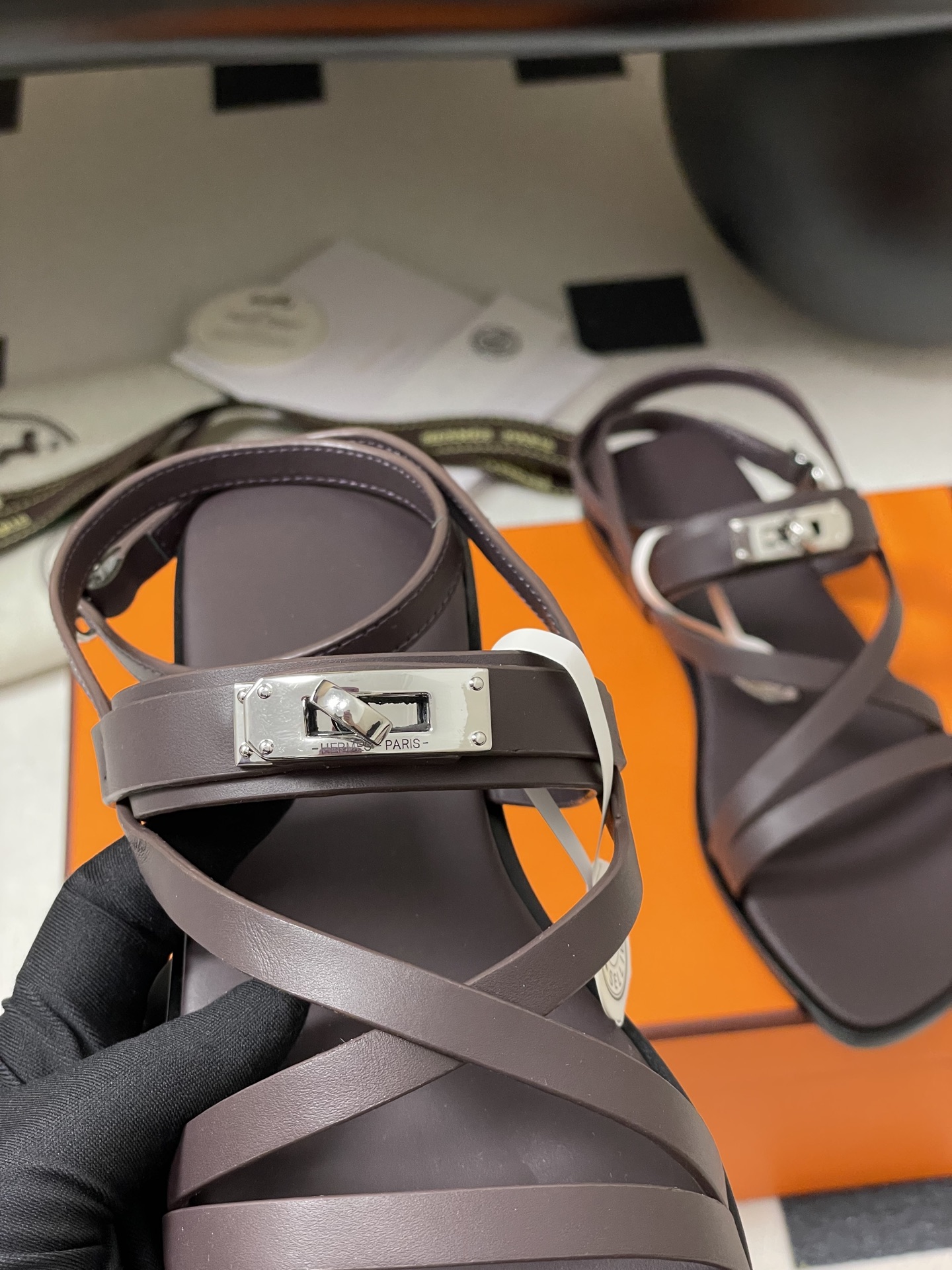Hermes June Sandal: Kelly Buckle Leather Roman Sandals for Women 8 i1745877605178 9356 0 4