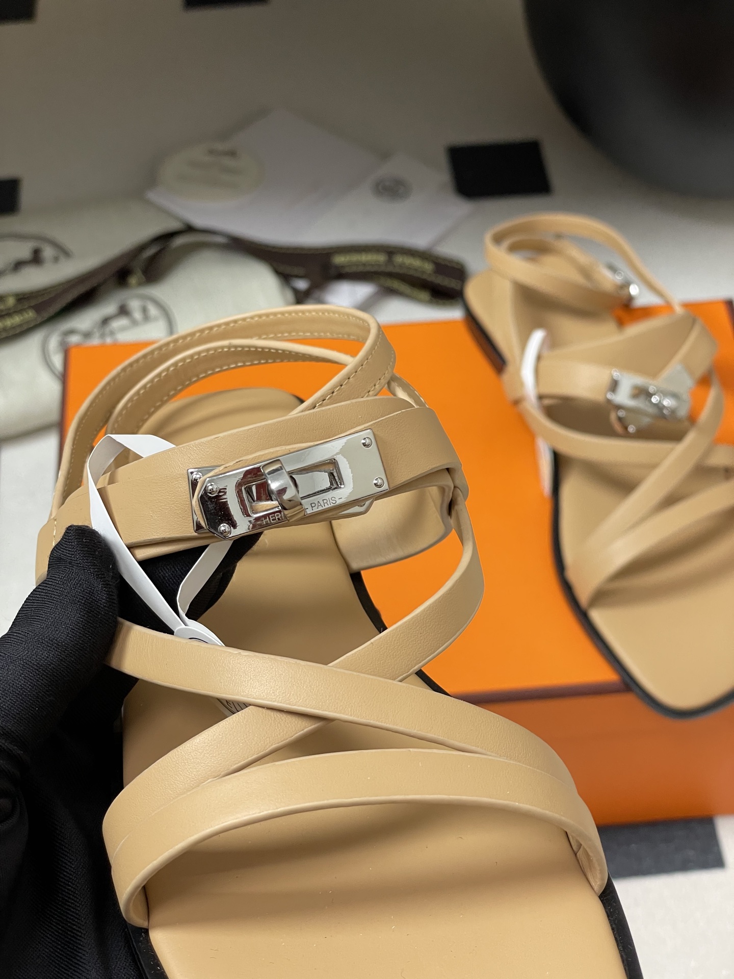 Hermes June Sandal Kelly Buckle Strap Leather Women's Sandals 8 i1745877658388 1371 0 2