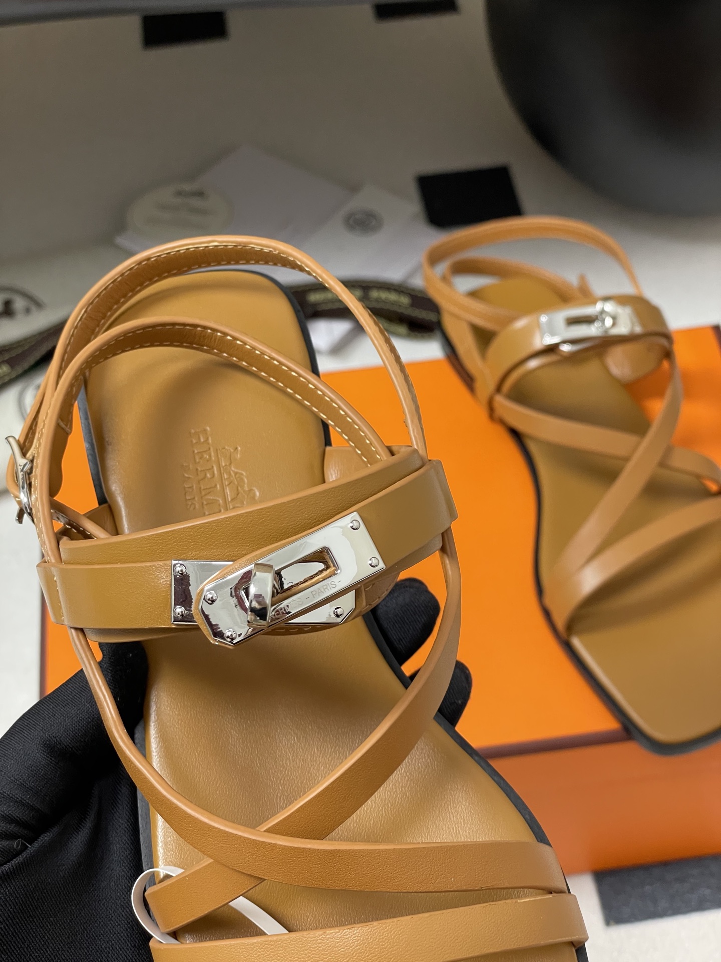 Hermes June Sandal: Kelly Buckle Leather Strappy Sandals for Women 8 i1745877722087 285 0 2