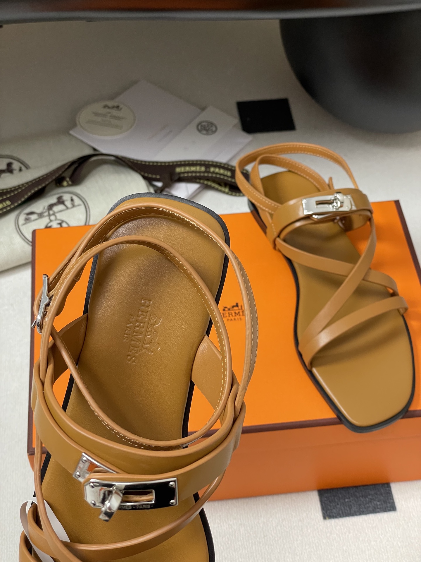 Hermes June Sandal: Kelly Buckle Leather Strappy Sandals for Women 6 i1745877723935 3577 0 0