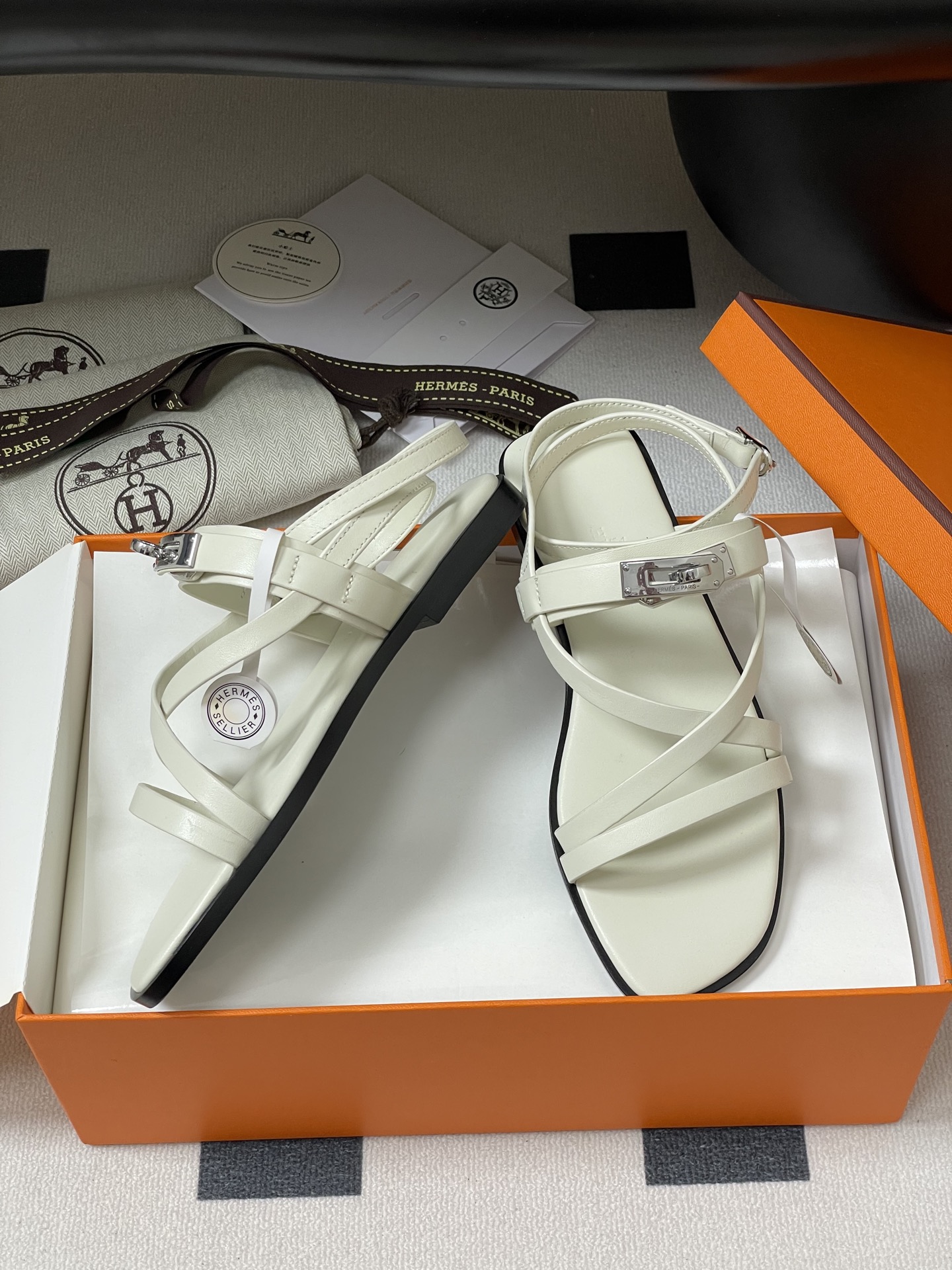 Hermes June Sandal White Leather Kelly Buckle, Summer Essential for Women 7 i1745877751277 967 0 5