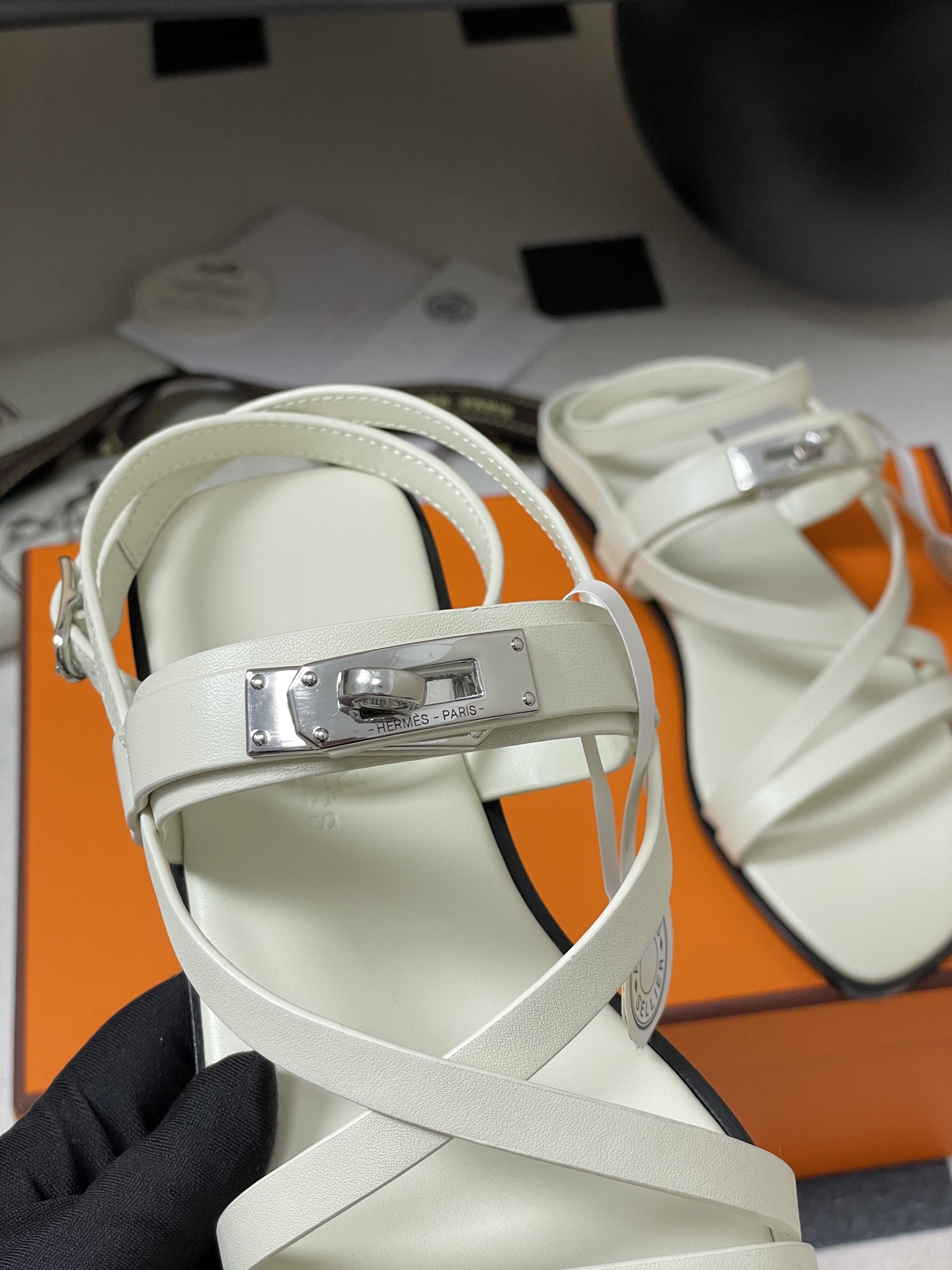 Hermes June Sandal White Leather Kelly Buckle, Summer Essential for Women 8 i1745877751866 7495 0 2