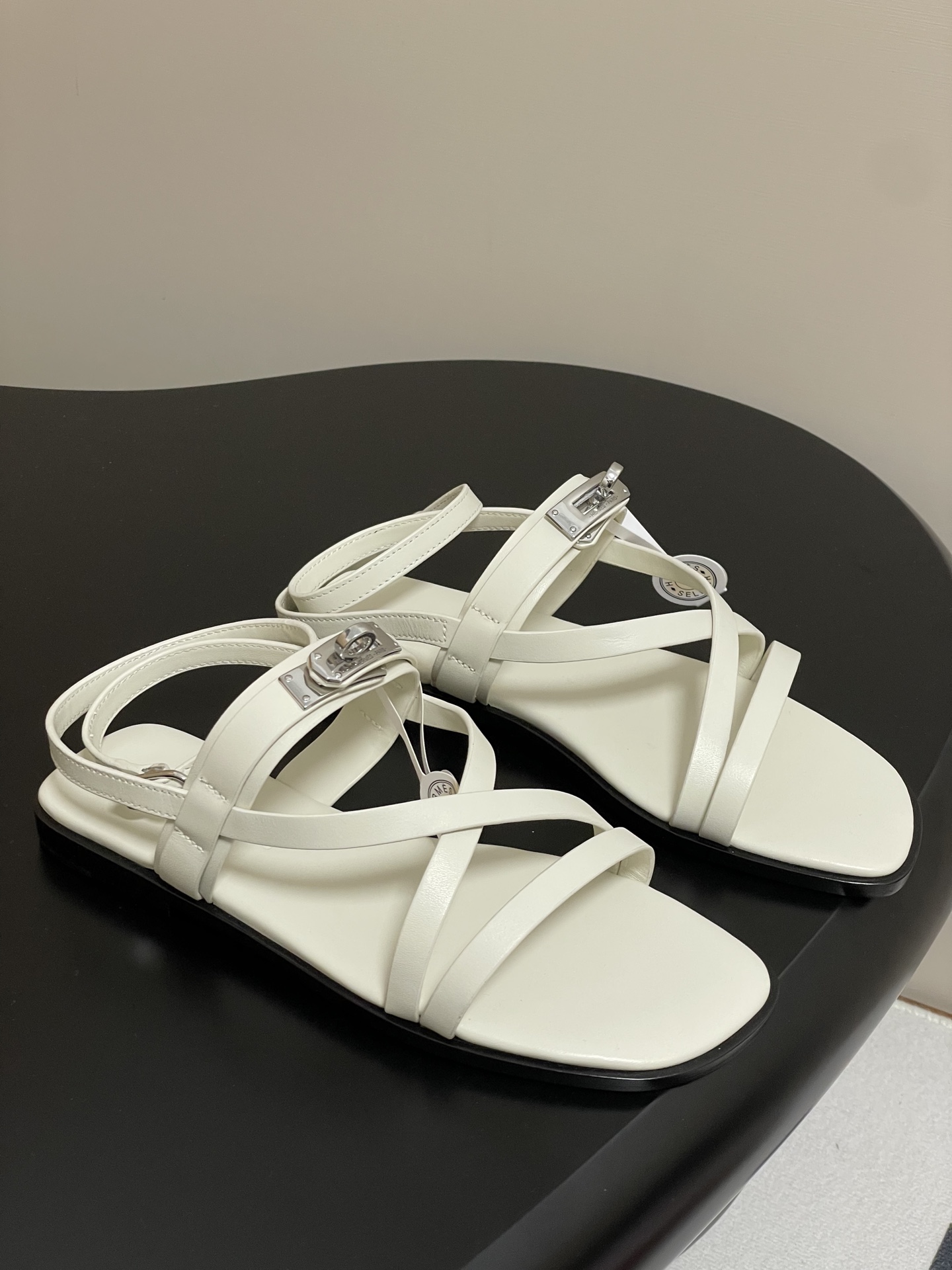 Hermes June Sandal White Leather Kelly Buckle, Summer Essential for Women 1 Hermes June Sandal White Leather Kelly Buckle, Summer Essential for Women