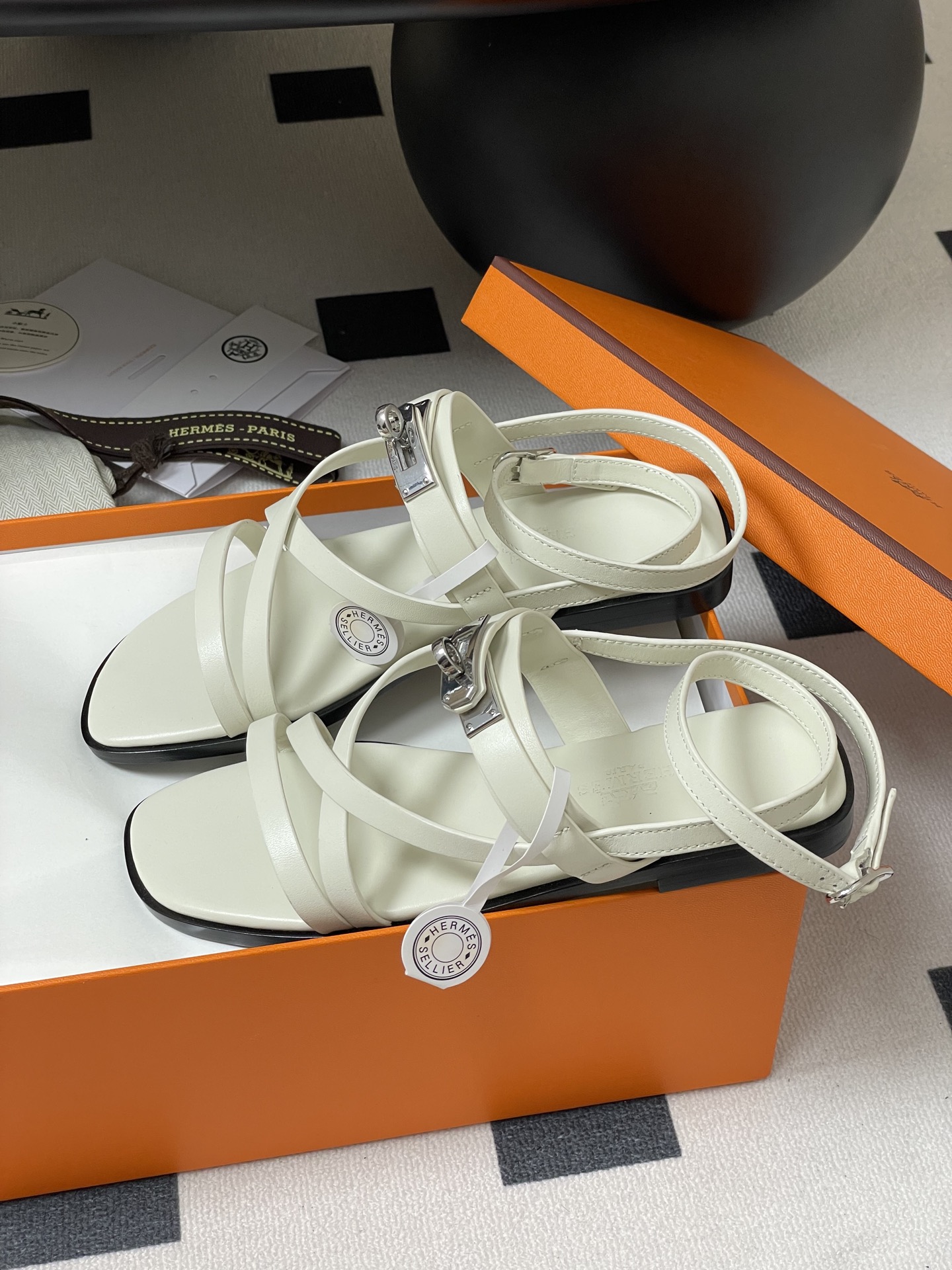 Hermes June Sandal White Leather Kelly Buckle, Summer Essential for Women 5 i1745877753446 9903 0 4