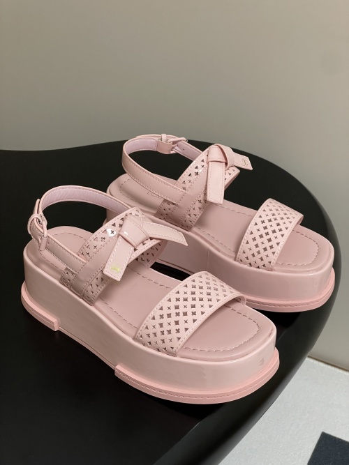 Louis Vuitton Maya Platform Sandals - Monogram Flower Perforated Pink Leather 1 Louis Vuitton Maya Platform Sandals - Monogram Flower Perforated Pink Leather