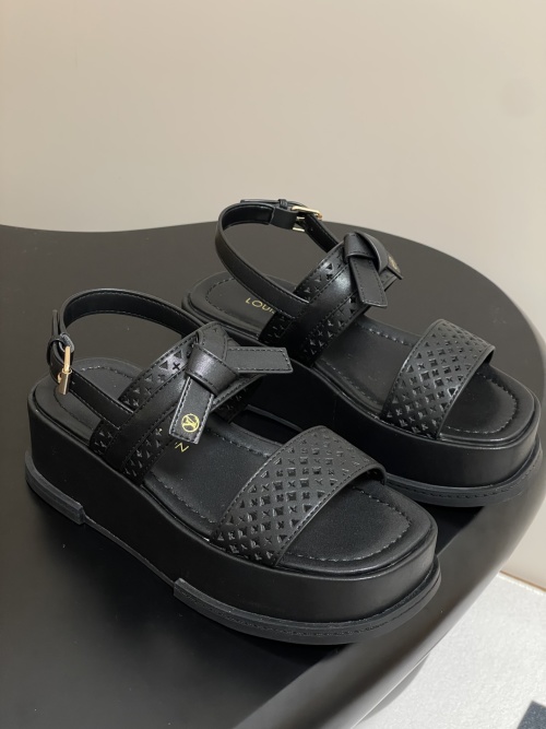 Louis Vuitton Maya Platform Sandal - Monogram Leather, Black, Flatform Sandal 1 Louis Vuitton Maya Platform Sandal - Monogram Leather, Black, Flatform Sandal