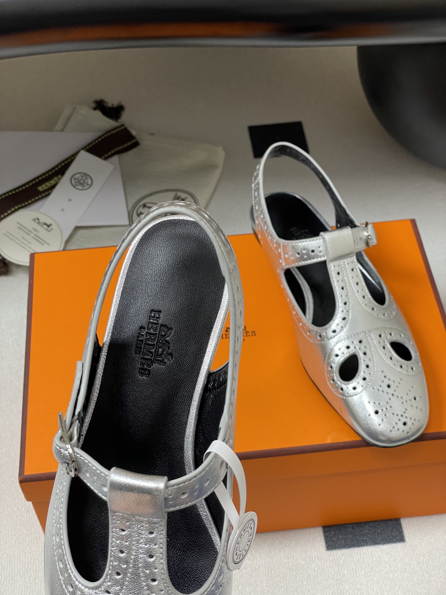Hermès Khéa Silver Mary Jane Derbies with Perforated Nappa Leather 8 i1746642105257 3468 0 4