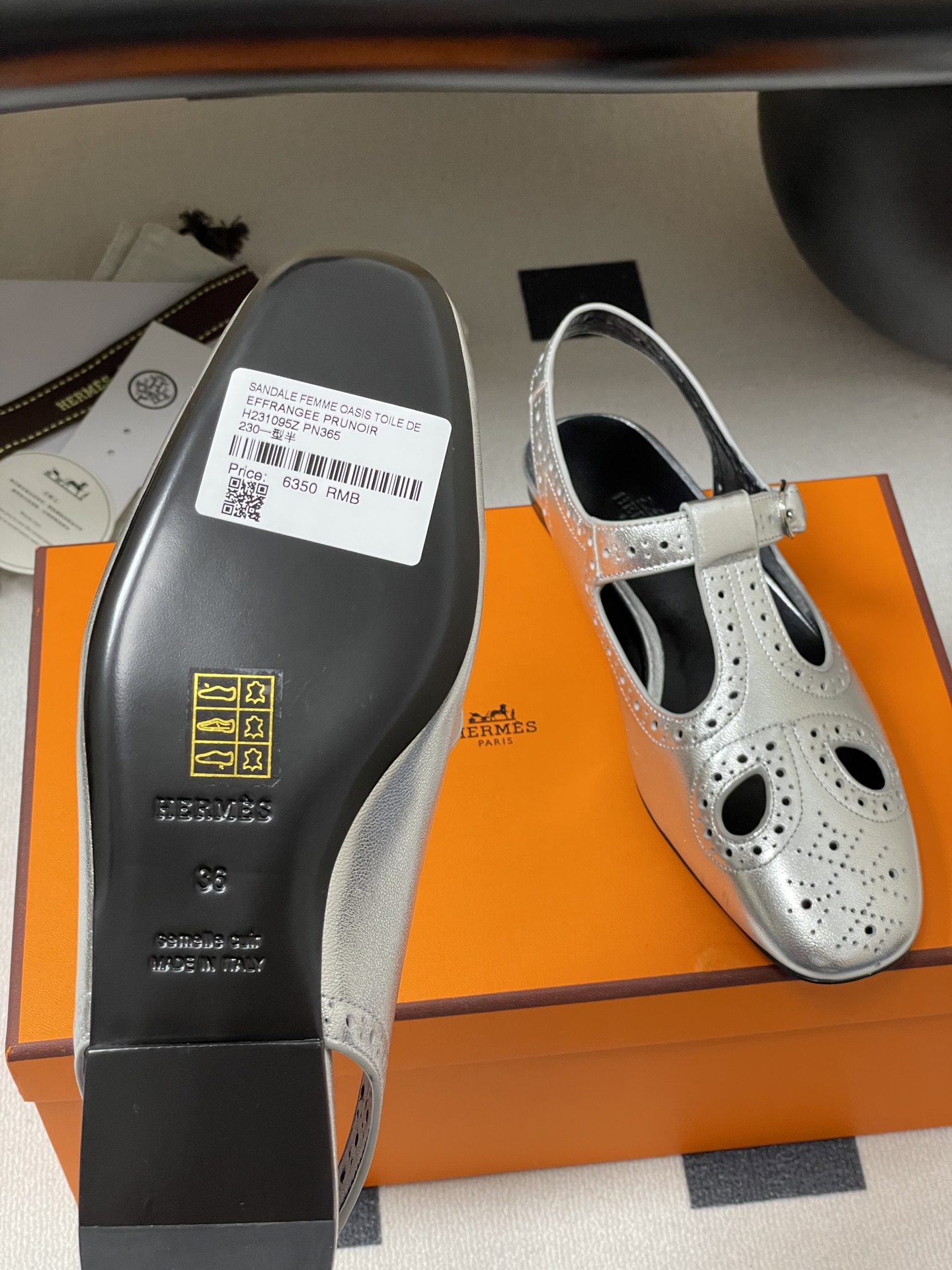 Hermès Khéa Silver Mary Jane Derbies with Perforated Nappa Leather 9 i1746642112222 123 0 5