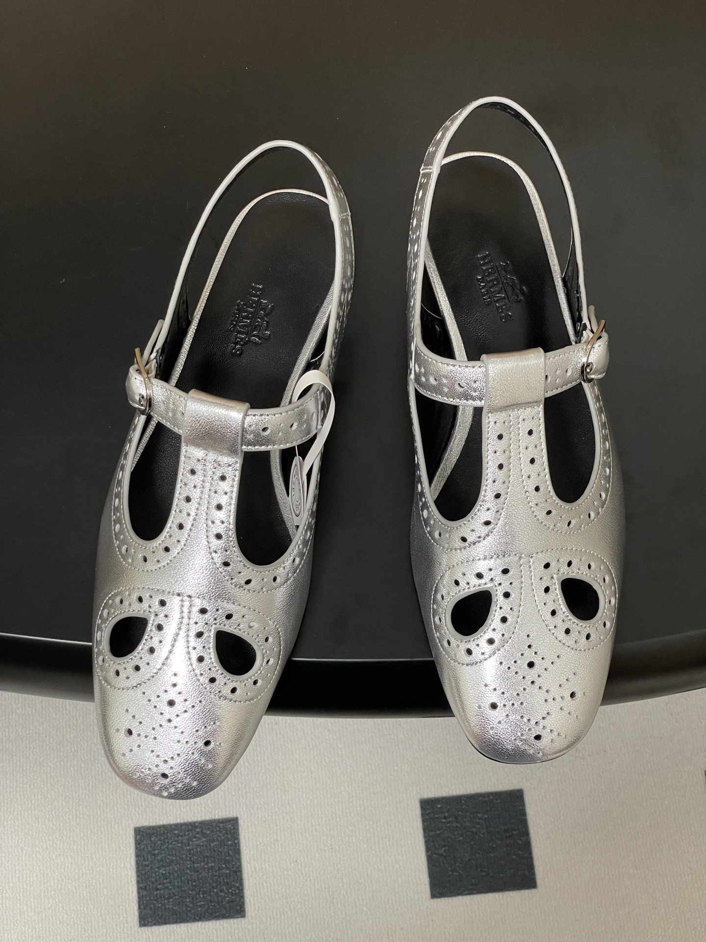 Hermès Khéa Silver Mary Jane Derbies with Perforated Nappa Leather 3 i1746642112331 2504 0 2