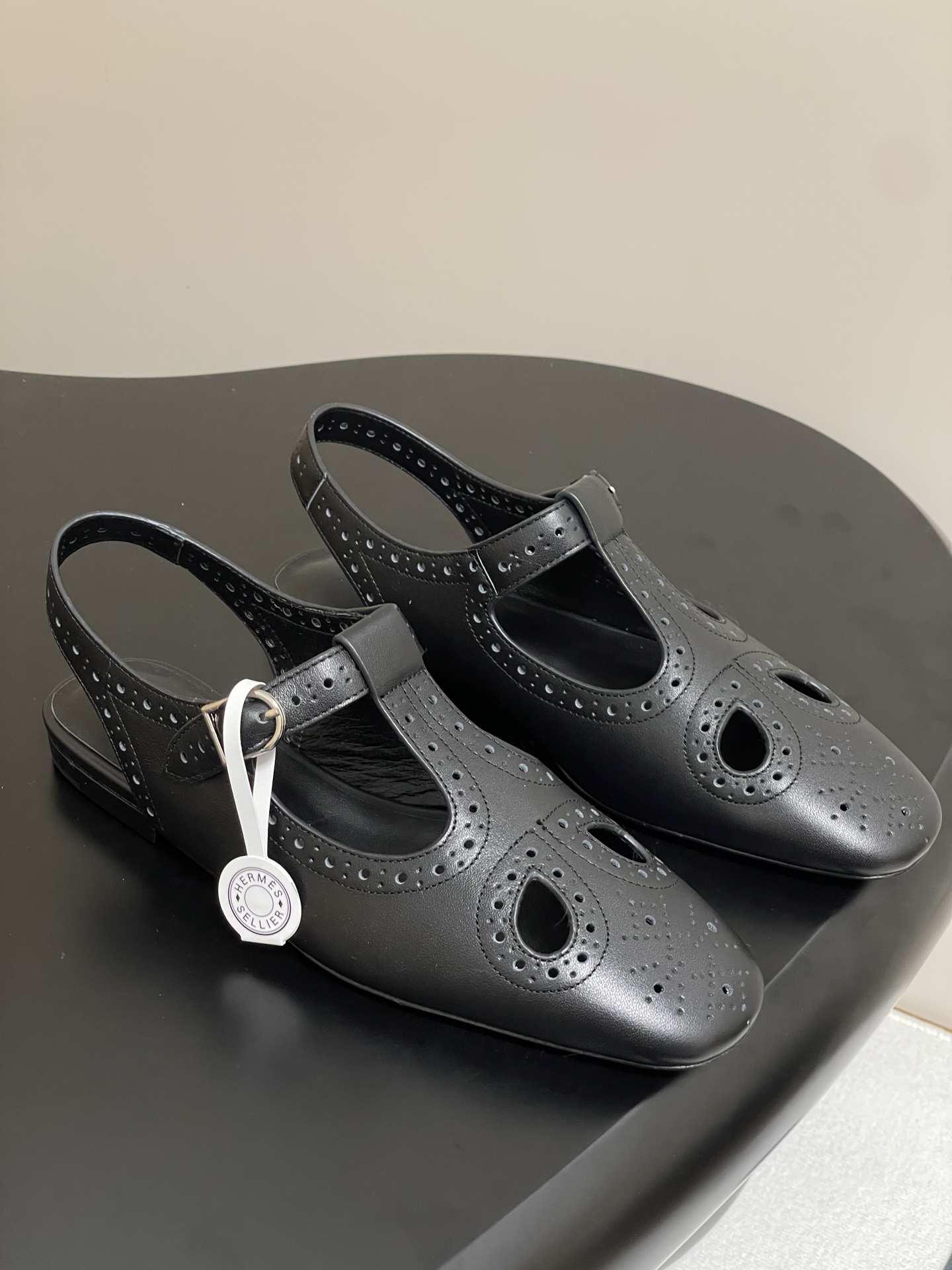 Hermes Khea Derbies: Vintage Mary Jane Leather Shoes with Brogue Detailing 2 i1746642126154 8911 0 0