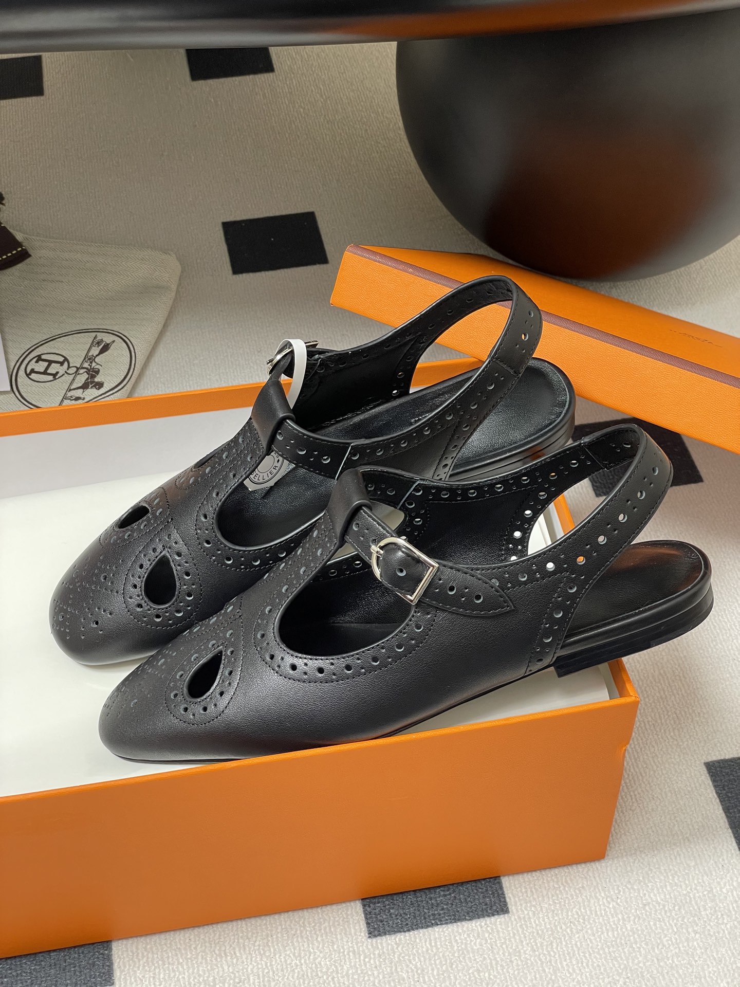 Hermes Khea Derbies: Vintage Mary Jane Leather Shoes with Brogue Detailing 5 i1746642126160 4631 0 7