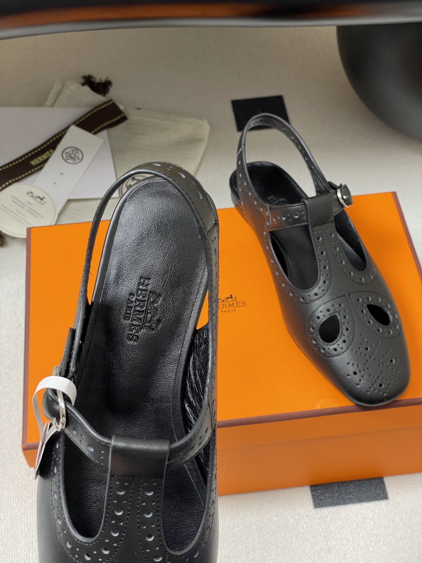 Hermes Khea Derbies: Vintage Mary Jane Leather Shoes with Brogue Detailing 8 i1746642131533 2592 0 4