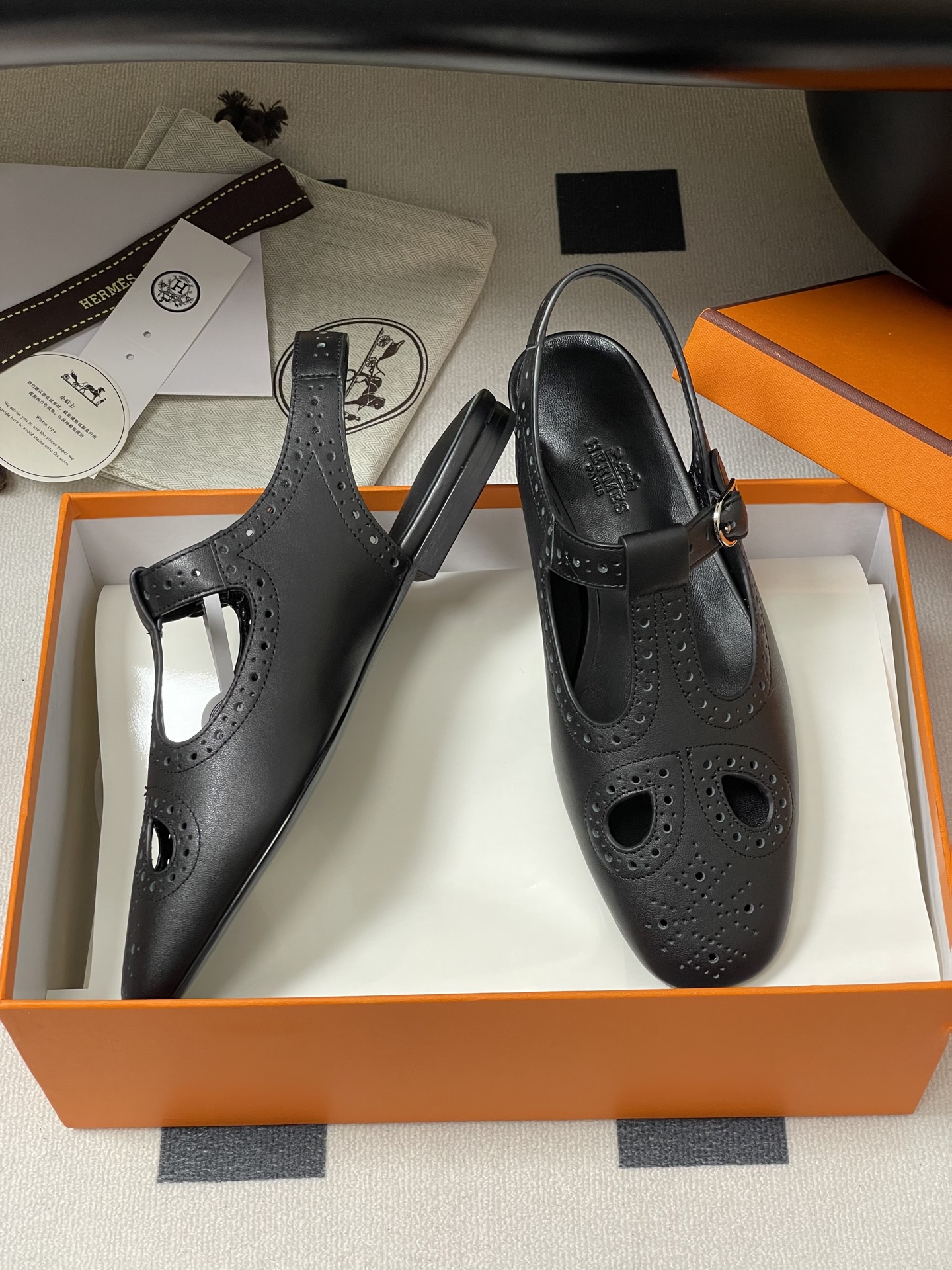 Hermes Khea Derbies: Vintage Mary Jane Leather Shoes with Brogue Detailing 7 i1746642134890 9153 0 8