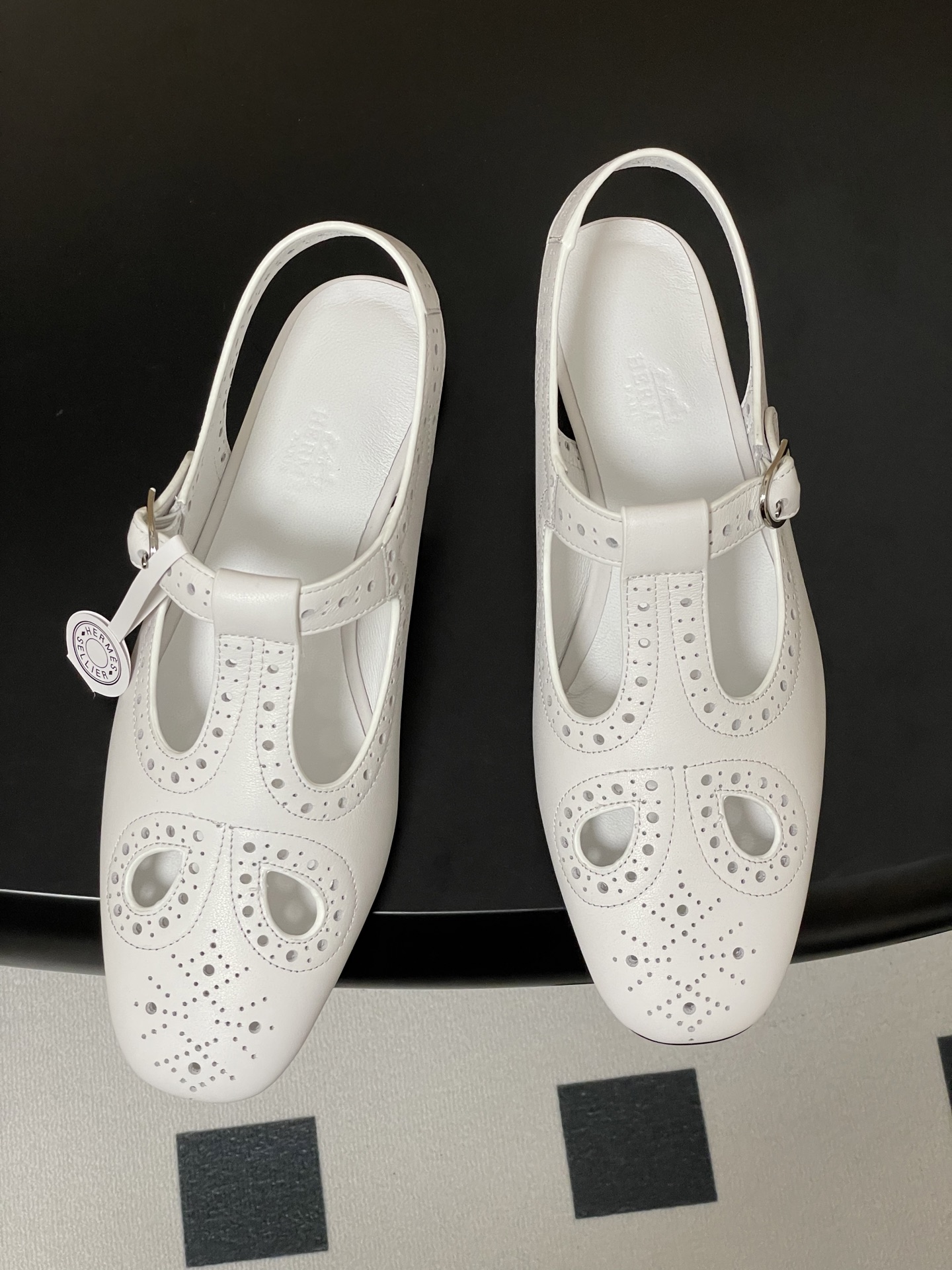 Hermes Women's Khea White Leather Derbies Mary Jane Ghillies Shoes 3 i1746642160691 4732 0 2
