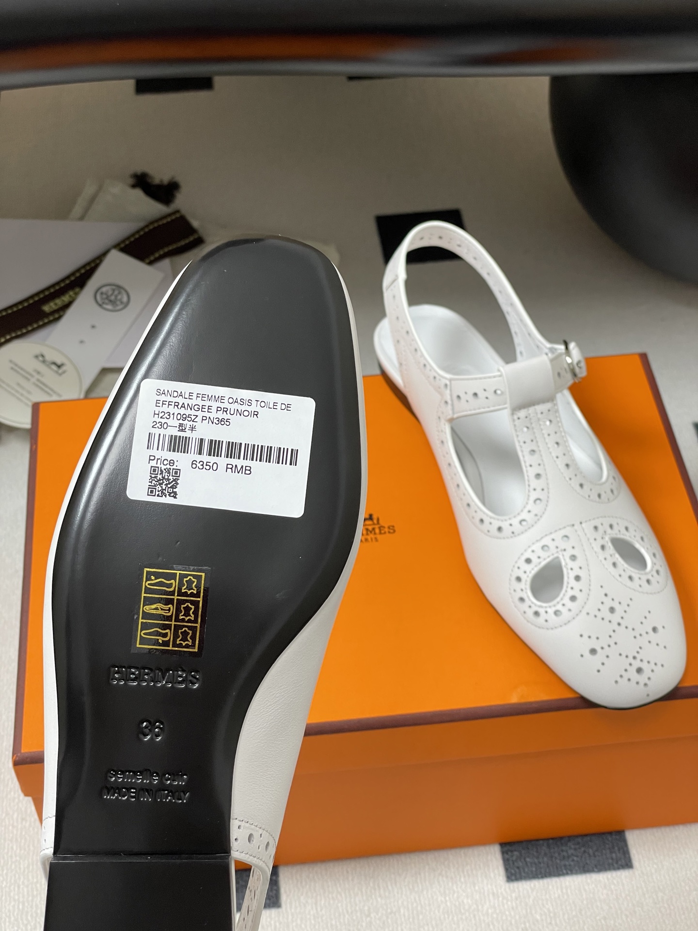 Hermes Women's Khea White Leather Derbies Mary Jane Ghillies Shoes 9 i1746642165875 7860 0 5