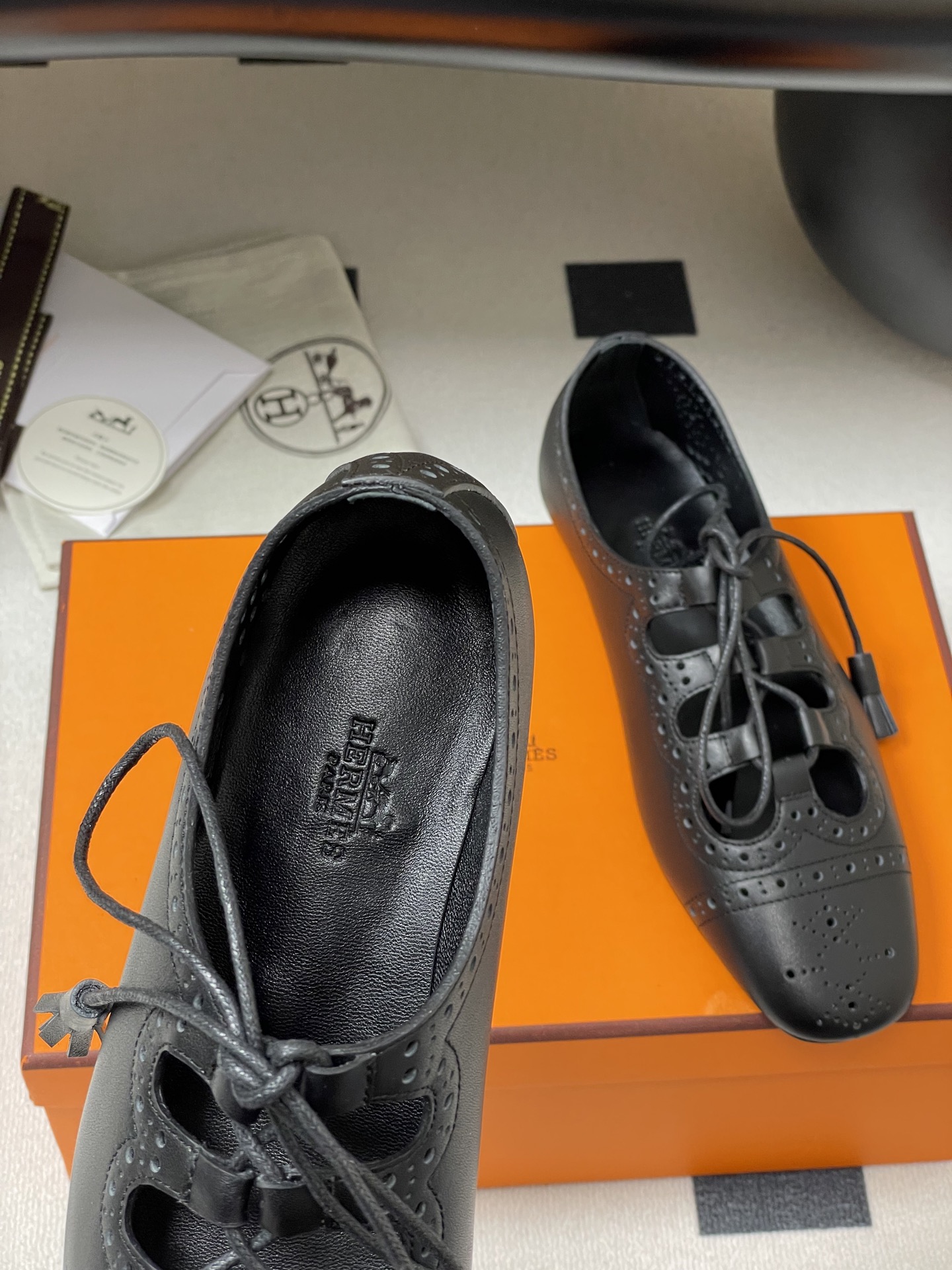 Hermes Women's Black Leather Khea Derby Shoes Brogue Pointed Toe 8 i1746737772779 9717 0 4