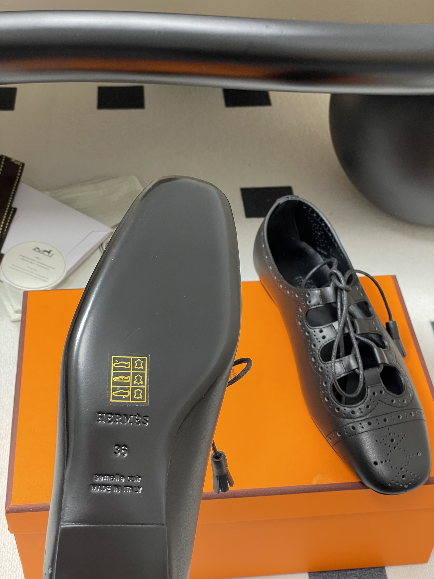Hermes Women's Black Leather Khea Derby Shoes Brogue Pointed Toe 9 i1746737772835 9146 0 5