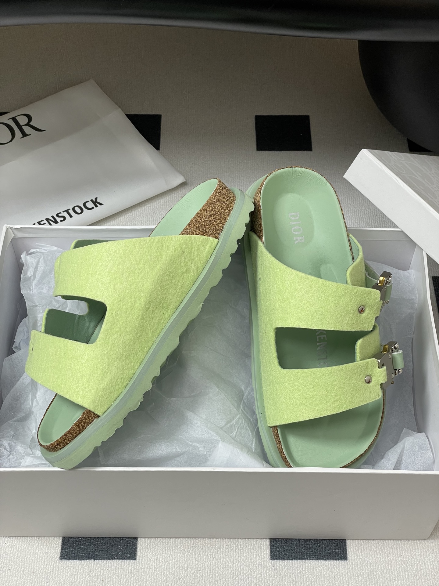 Dior x Birkenstock Mint Green Wool Felt Sandals Slides Unisex 7 i1747600245253 8387 0 5