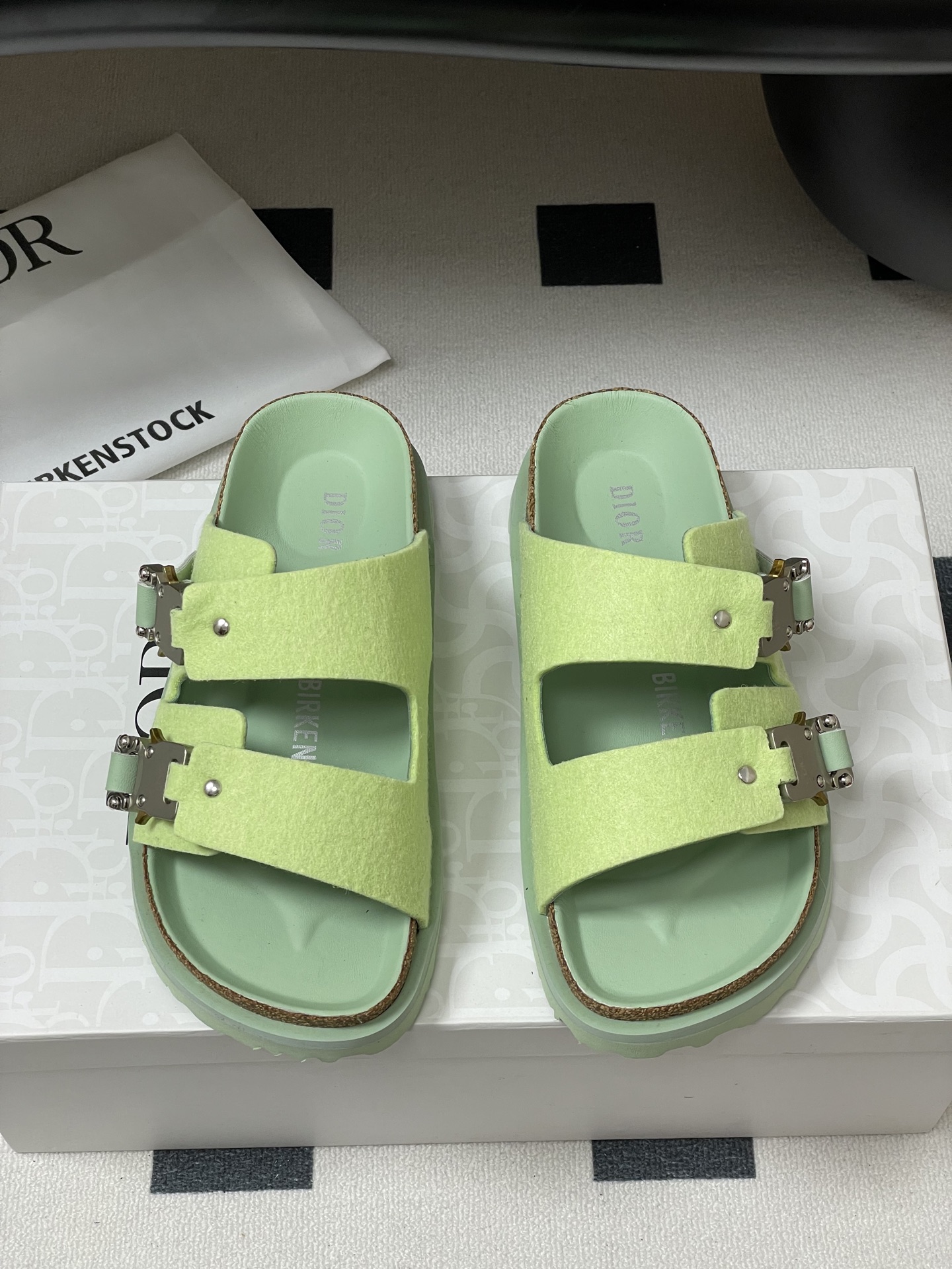 Dior x Birkenstock Mint Green Wool Felt Sandals Slides Unisex 6 i1747600245501 9131 0 0
