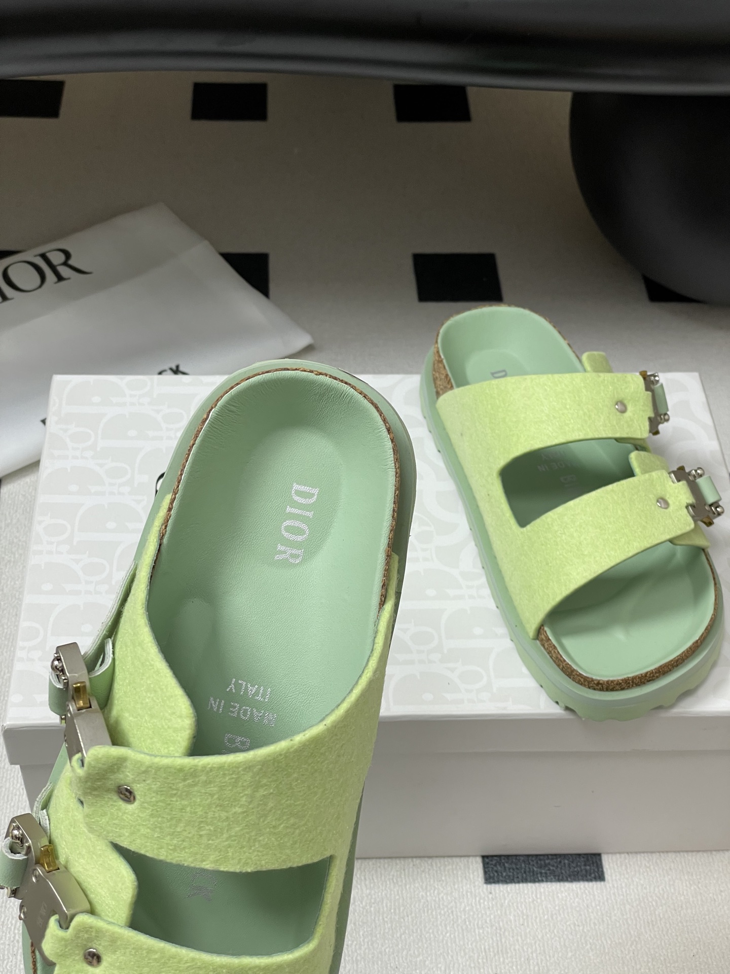 Dior x Birkenstock Mint Green Wool Felt Sandals Slides Unisex 8 i1747600252932 6686 0 1