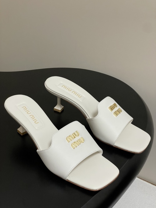 Miu Miu Leather Heeled Sandals with Logo | Summer Cat Heel Mules 1 Miu Miu Leather Heeled Sandals with Logo | Summer Cat Heel Mules