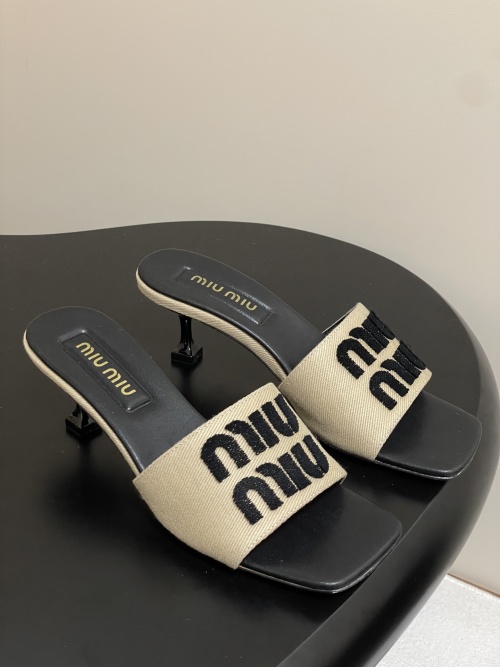 Miu Miu Women's Logo-Embroidered Heeled Sandals, Comfortable & Stylish 1 Miu Miu Women's Logo-Embroidered Heeled Sandals, Comfortable & Stylish