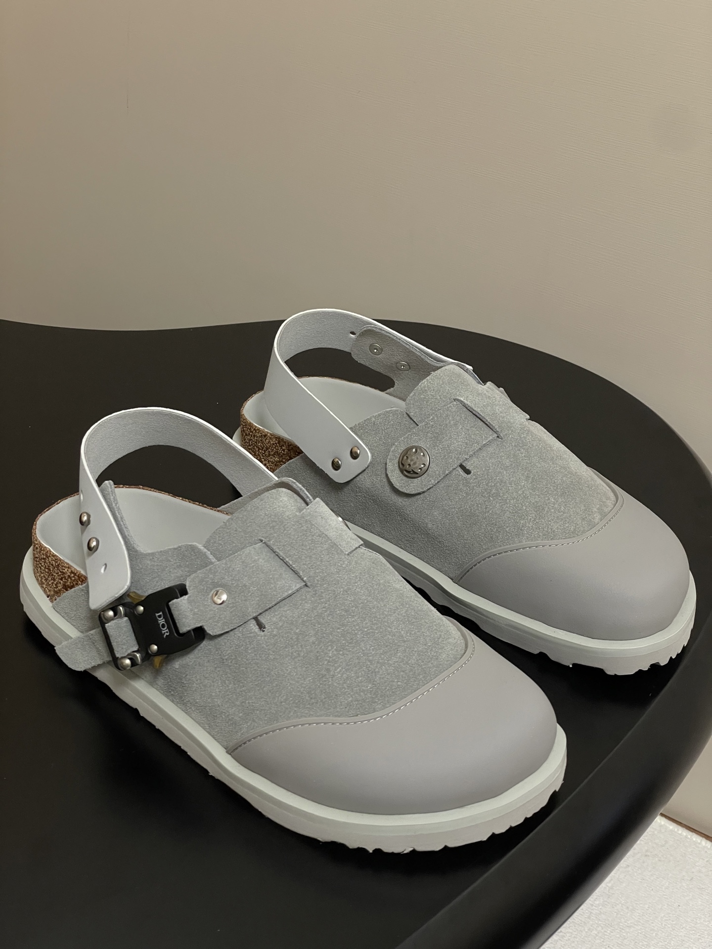 Dior x Birkenstock Milcno Sandals - Gray Leather Mules, Adjustable Back Strap 1 i1750194715017 1943 0 0