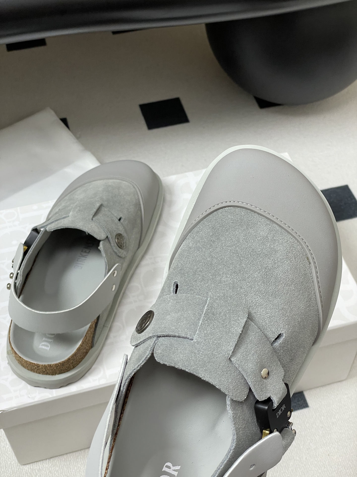 Dior x Birkenstock Milcno Sandals - Gray Leather Mules, Adjustable Back Strap 9 i1750194715117 4993 0 6
