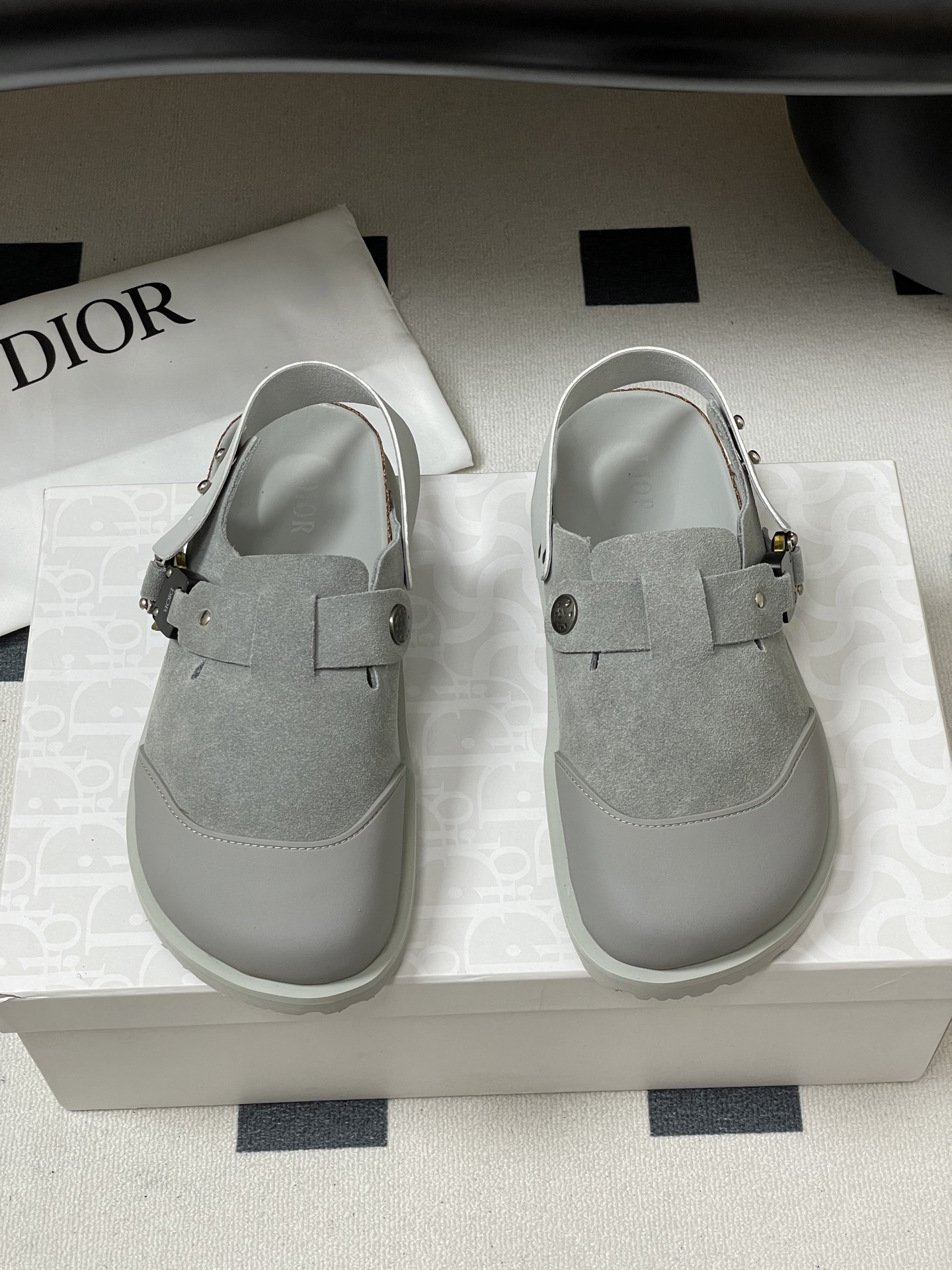 Dior x Birkenstock Milcno Sandals - Gray Leather Mules, Adjustable Back Strap 5 i1750194716527 1310 0 3