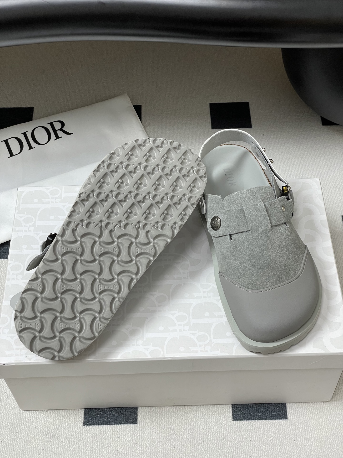 Dior x Birkenstock Milcno Sandals - Gray Leather Mules, Adjustable Back Strap 8 i1750194716554 1218 0 5