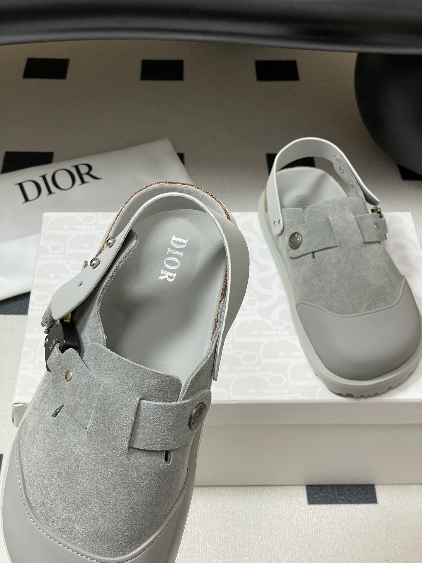 Dior x Birkenstock Milcno Sandals - Gray Leather Mules, Adjustable Back Strap 7 i1750194716683 5586 0 4