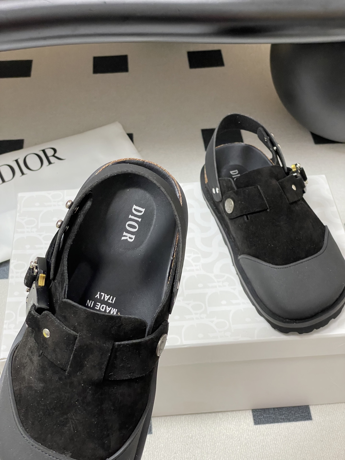 Dior x Birkenstock Milano Sandals Mules Slides, Black Leather, Unisex 8 i1750194748480 2389 0 3